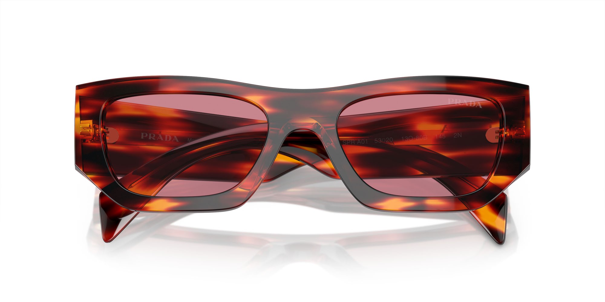 Sunglasses Prada PR A01S (13O80B) color havana rosso shape square lenses violetto scuro