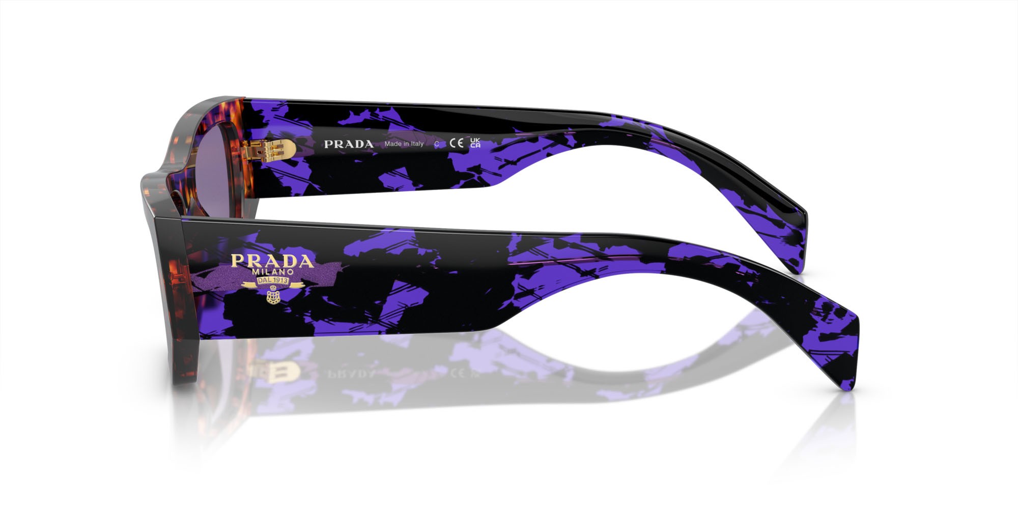 Sunglasses Prada PR A01S (14O50B) color havana shape square lenses violetto con specchiatura argento interna