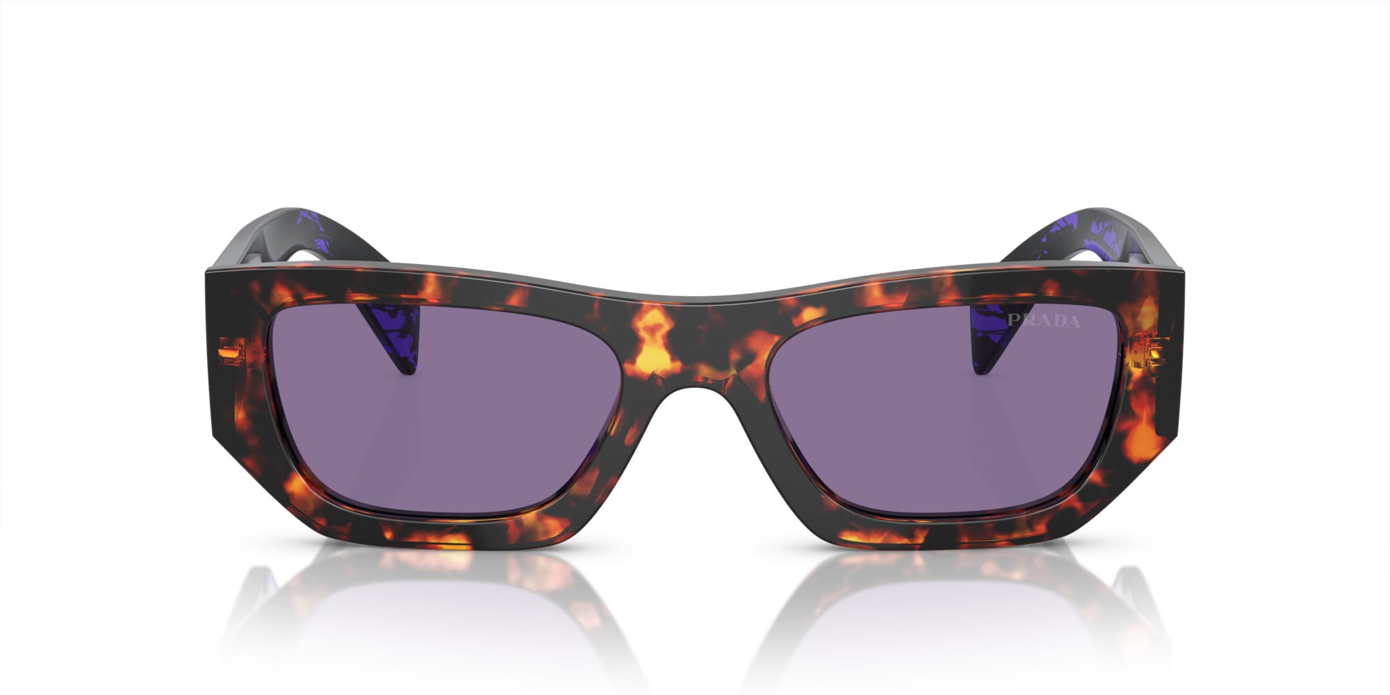 Sunglasses Prada PR A01S (14O50B) color havana shape square lenses violetto con specchiatura argento interna