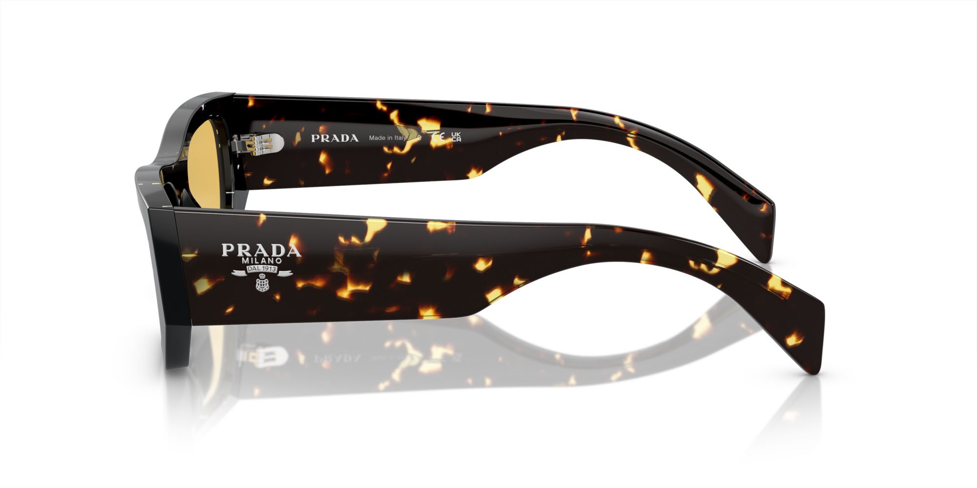 Occhiali da sole Prada PR A01S (15O10C) colore nero trasparente havana forma quadrato lenti giallo