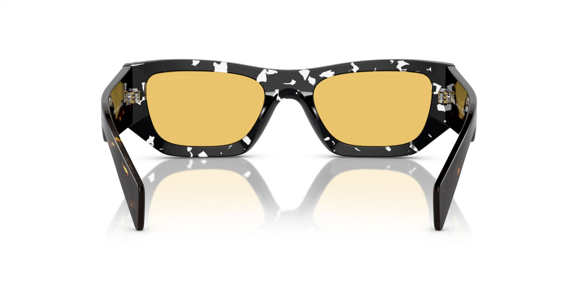 Occhiali da sole Prada PR A01S (15O10C) colore nero trasparente havana forma quadrato lenti giallo