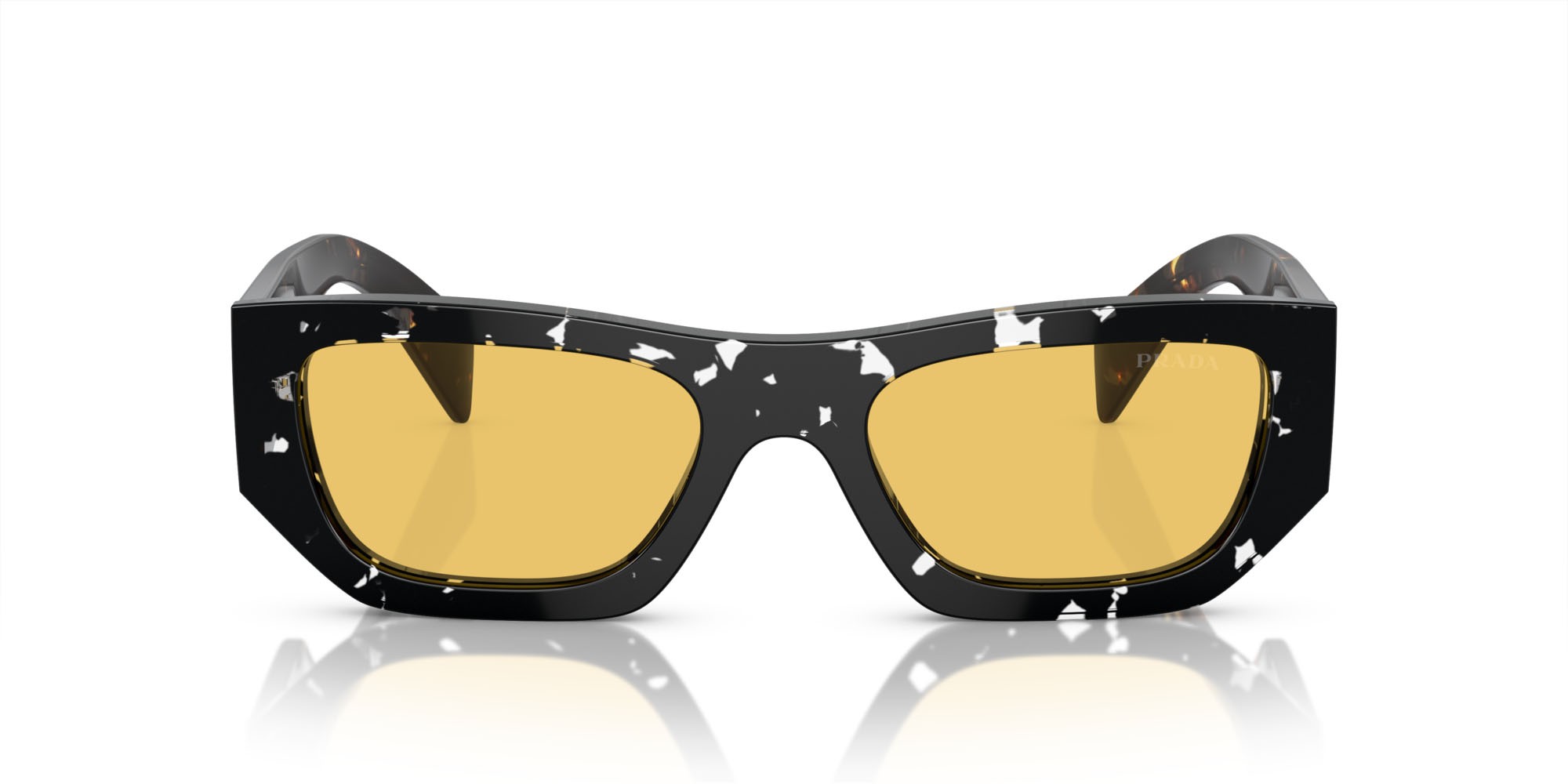 Occhiali da sole Prada PR A01S (15O10C) colore nero trasparente havana forma quadrato lenti giallo
