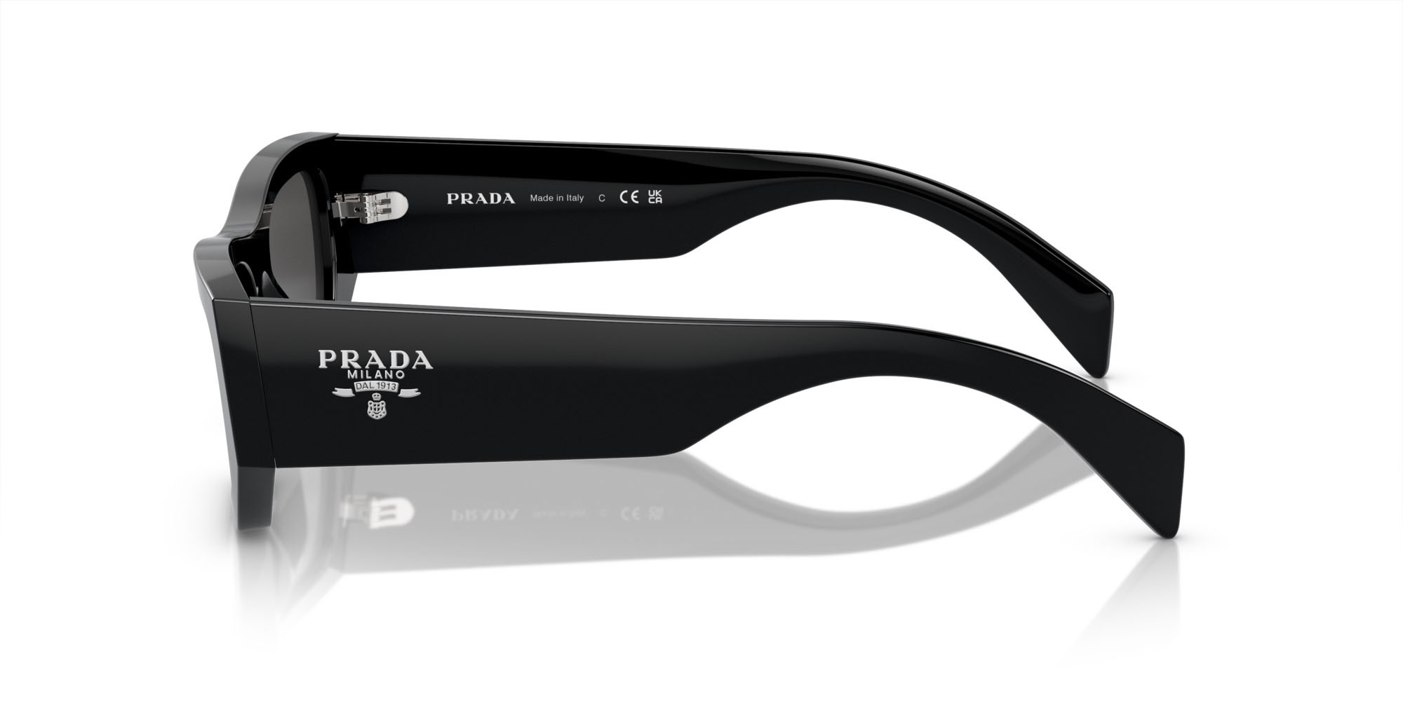 Sunglasses Prada PR A01S (16K08Z) color nero shape square lenses grigio scuro