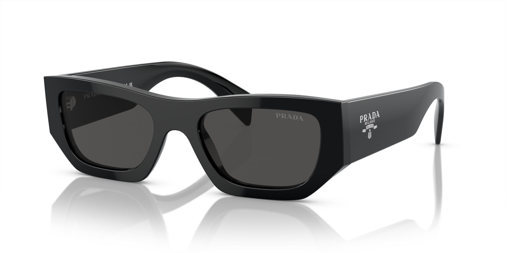 Sunglasses Prada PR A01S (16K08Z) color nero shape square lenses grigio scuro