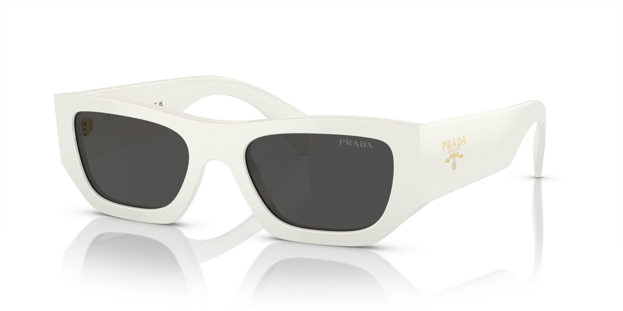 Sunglasses Prada PR A01S (17K08Z) color bianco shape square lenses grigio scuro
