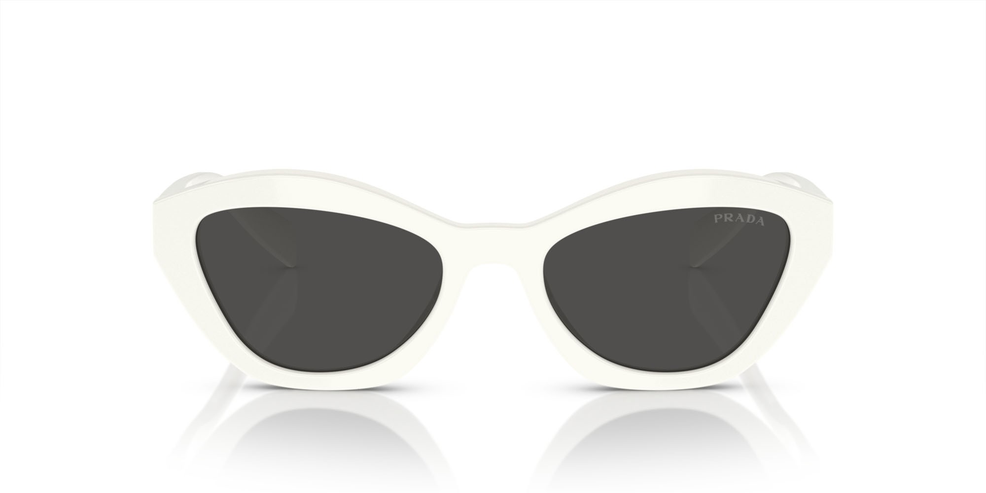 Occhiali da sole Prada PR A02S (17K08Z) colore bianco forma farfalla lenti grigio scuro