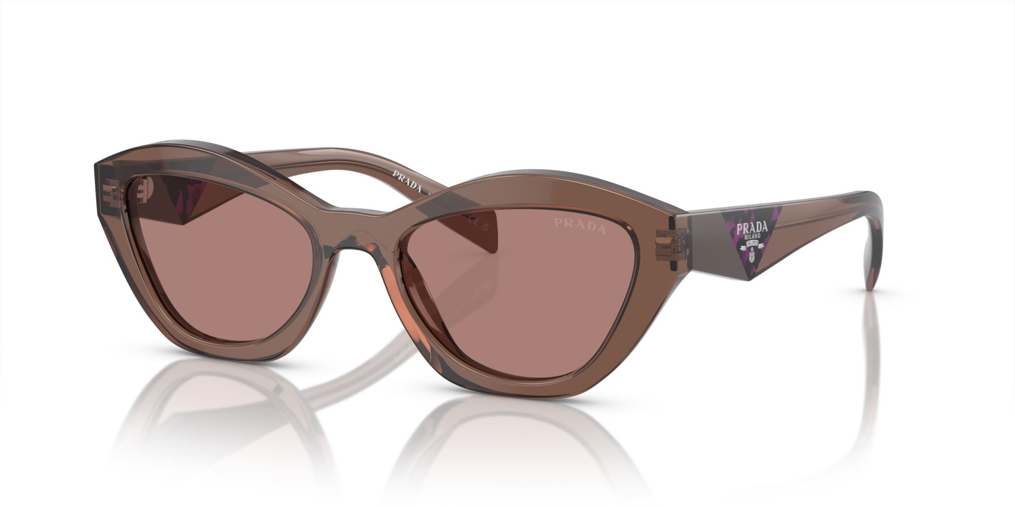 Occhiali da sole Prada PR A02S (17O60B) colore marrone trasparente forma farfalla lenti marrone chiaro