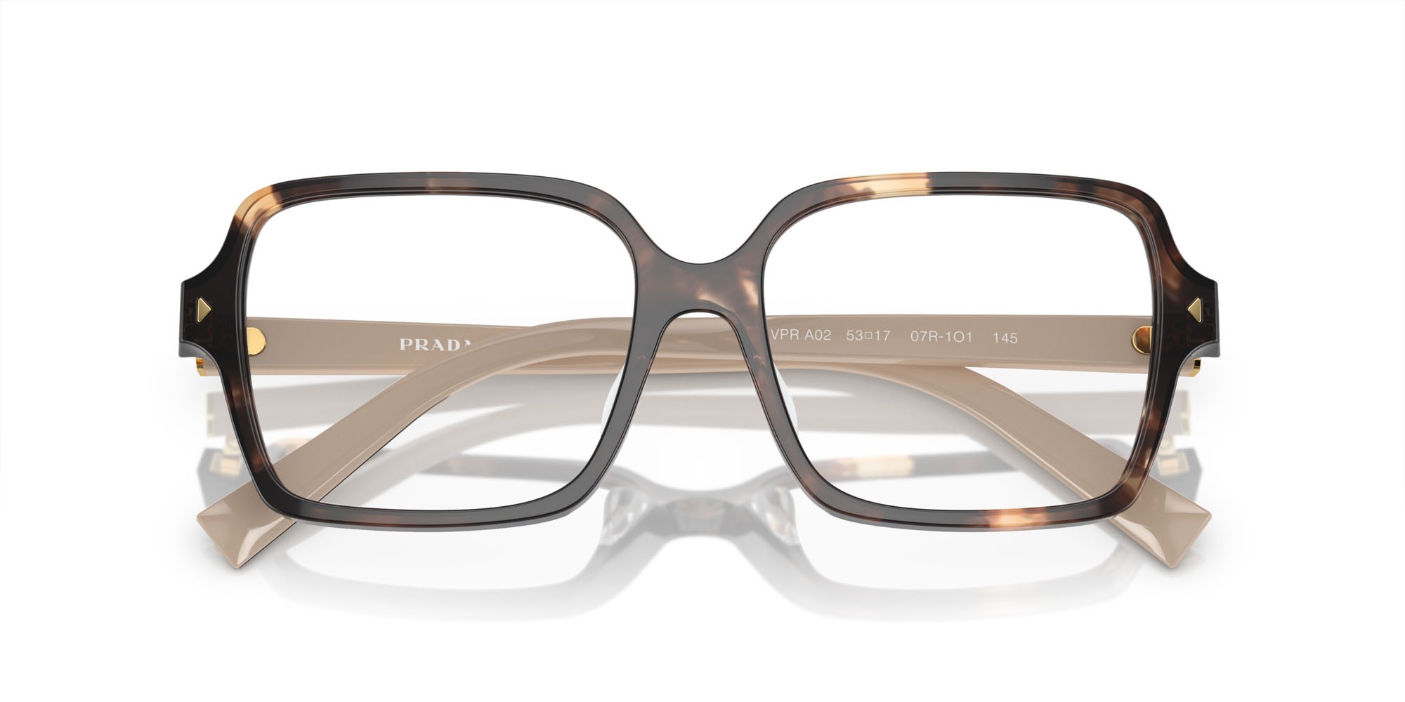 Eyeglasses Prada PR A02V (07R1O1) color caramello havana shape square lenses lente demo