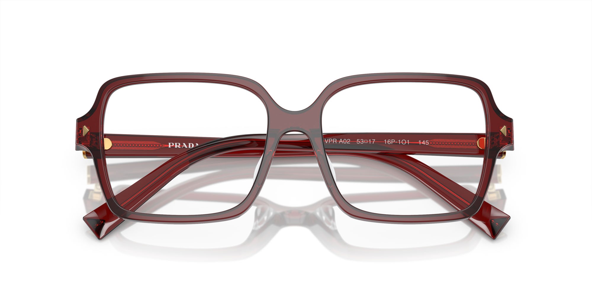 Eyeglasses Prada PR A02V (16P1O1) color rosso trasparente shape square lenses lente demo