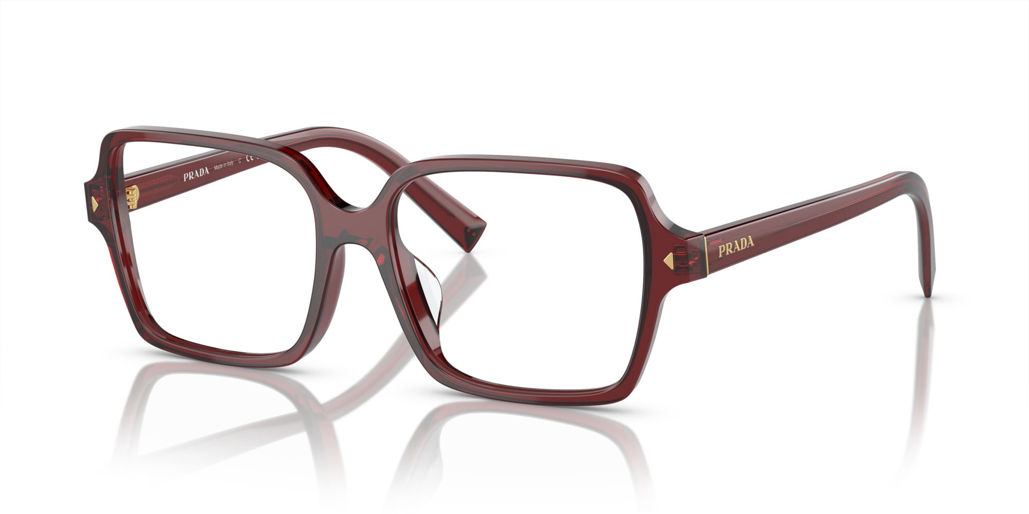 Eyeglasses Prada PR A02V (16P1O1) color rosso trasparente shape square lenses lente demo