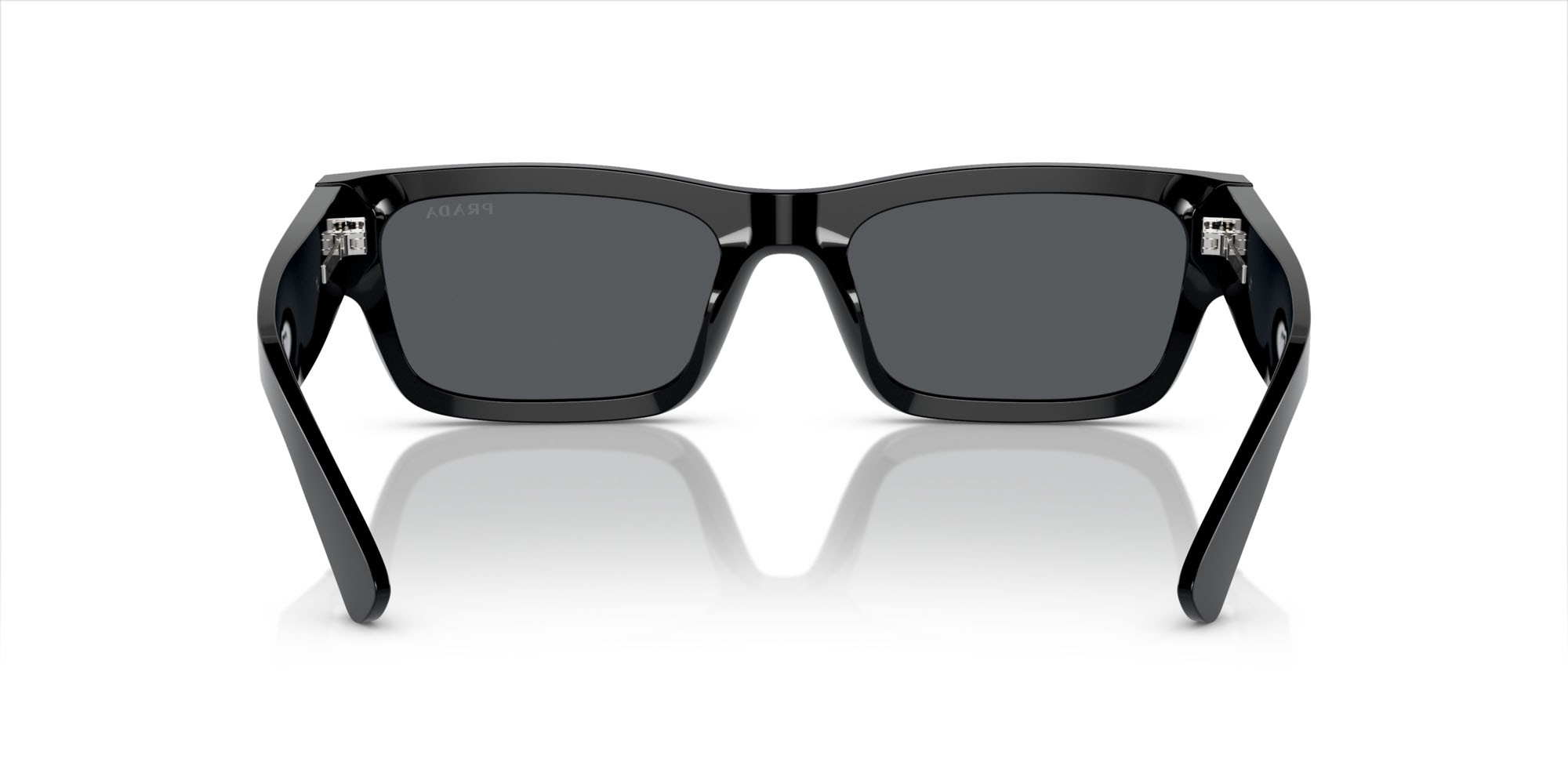 Occhiali da sole Prada PR A03S (16K07T) colore nero forma rettangolare lenti blu vintage