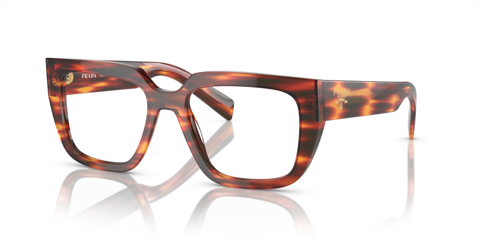 Eyeglasses Prada PR A03V (13O1O1) color havana rosso shape irregular lenses lente demo
