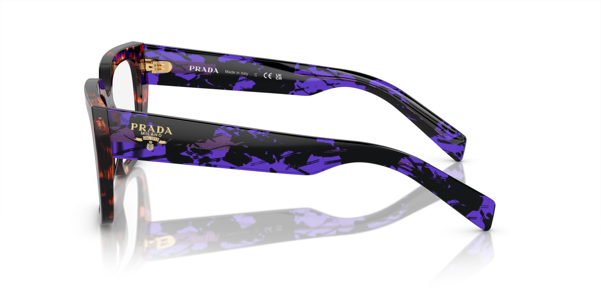 Eyeglasses Prada PR A03V (14O1O1) color havana magma shape irregular lenses lente demo