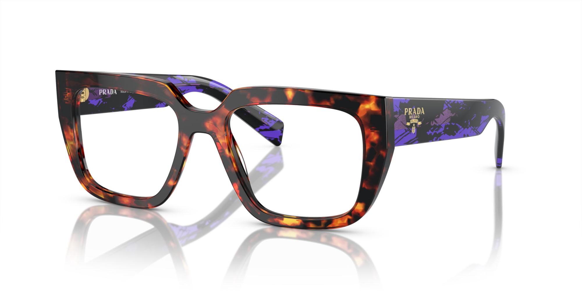 Eyeglasses Prada PR A03V (14O1O1) color havana magma shape irregular lenses lente demo