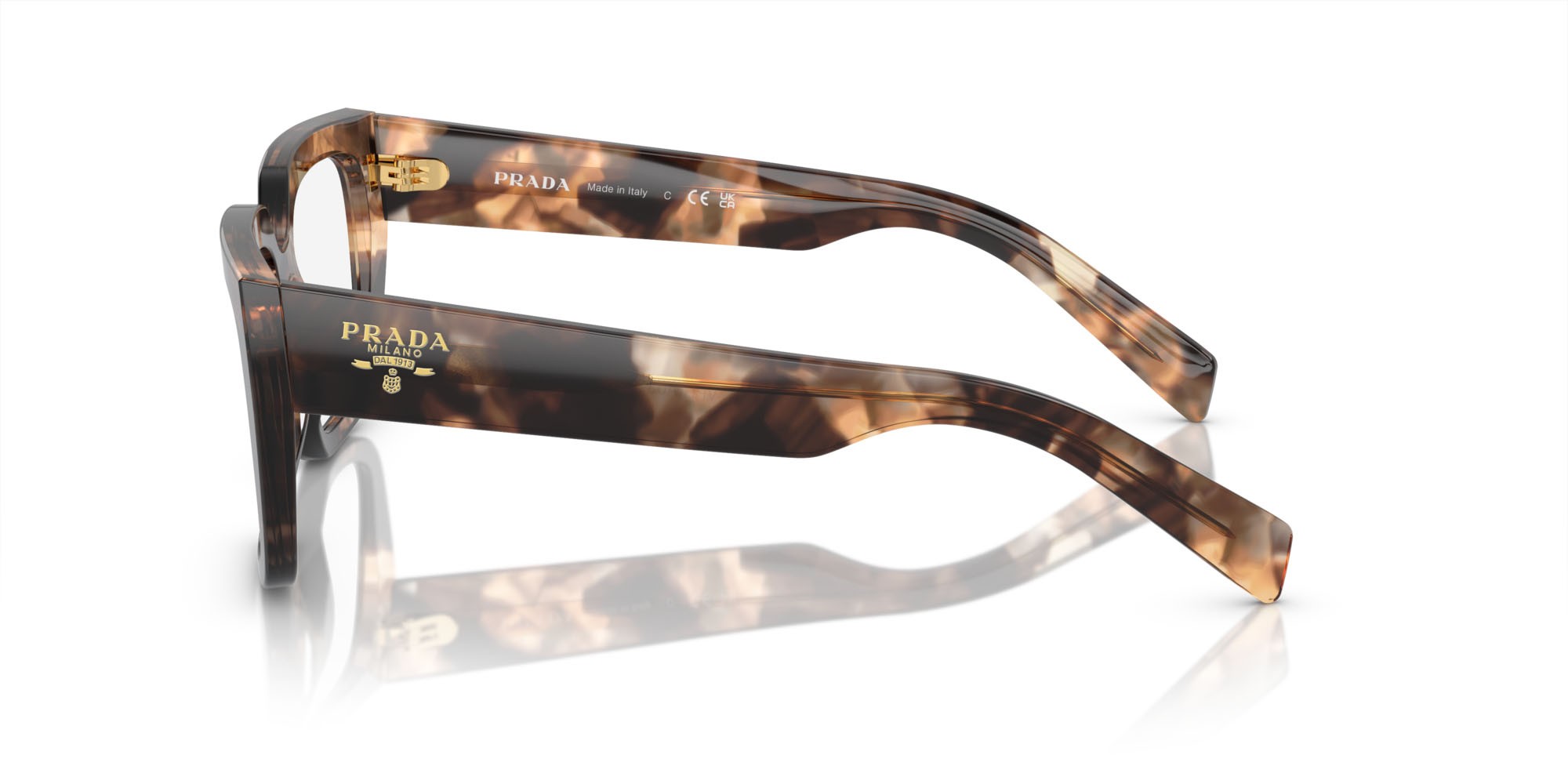 Eyeglasses Prada PR A03V (14P1O1) color caramello havana shape irregular lenses lente demo