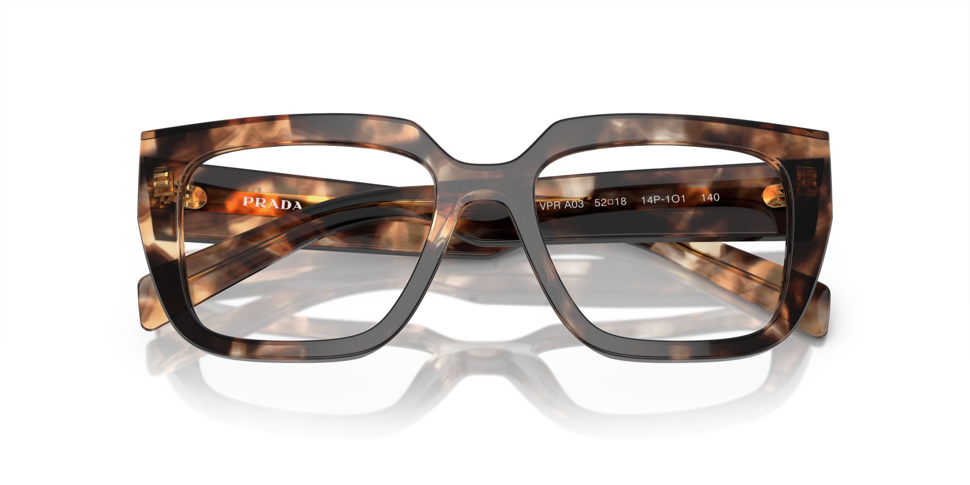 Eyeglasses Prada PR A03V (14P1O1) color caramello havana shape irregular lenses lente demo