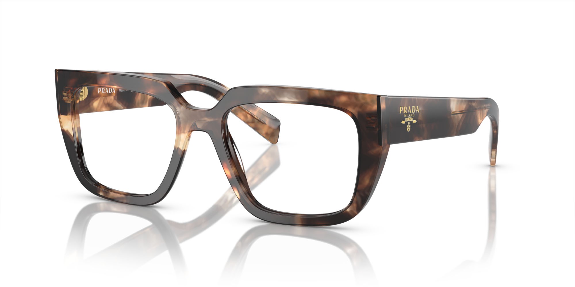 Eyeglasses Prada PR A03V (14P1O1) color caramello havana shape irregular lenses lente demo