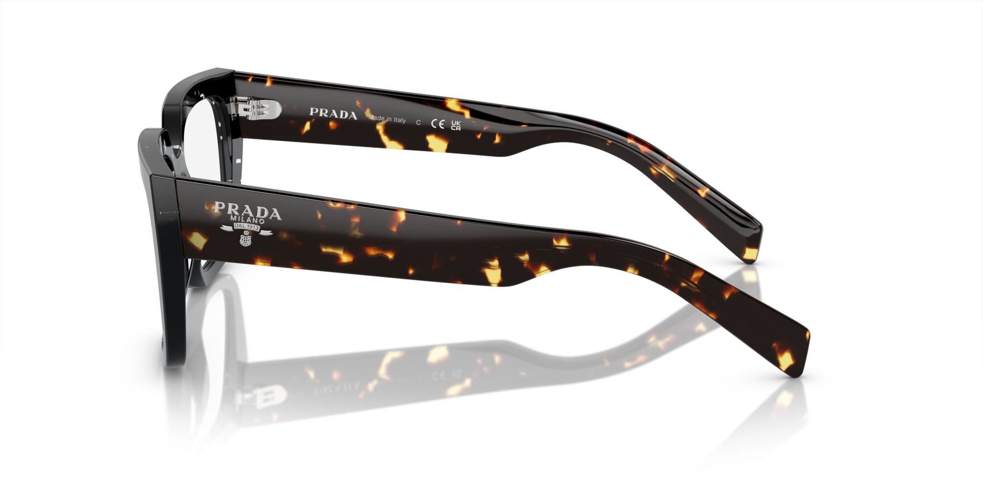 Occhiali da vista Prada PR A03V (15O1O1) colore nero trasparente havana forma irregolare lenti lente demo