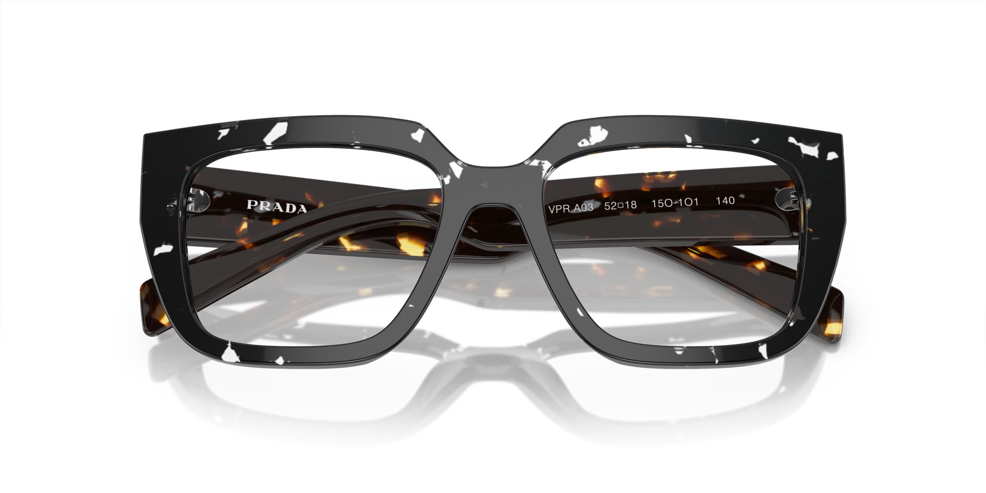 Occhiali da vista Prada PR A03V (15O1O1) colore nero trasparente havana forma irregolare lenti lente demo