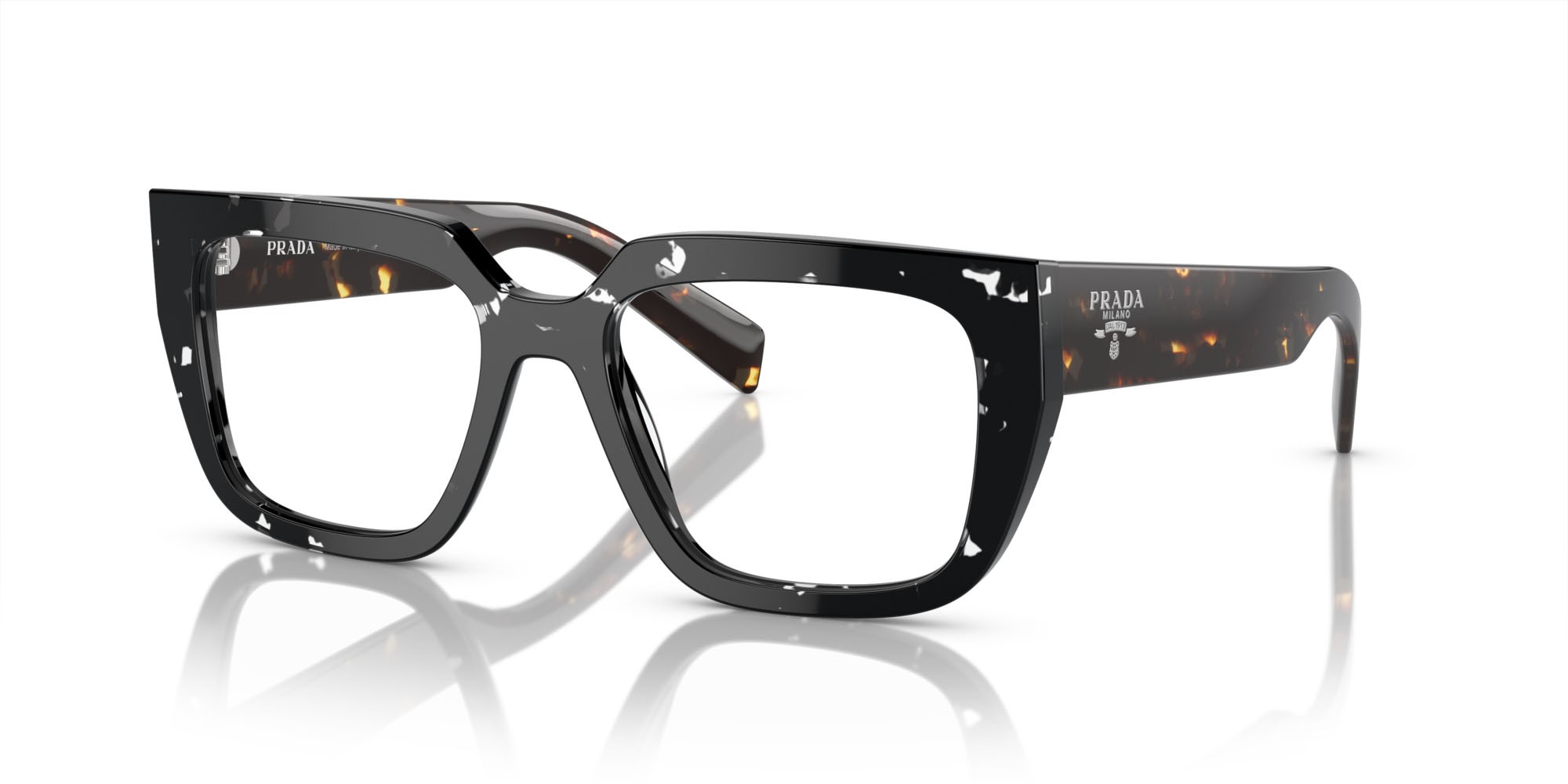 Occhiali da vista Prada PR A03V (15O1O1) colore nero trasparente havana forma irregolare lenti lente demo