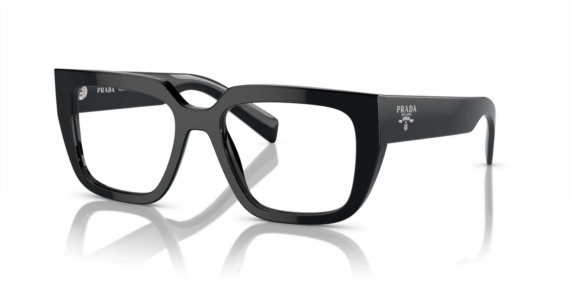 Eyeglasses Prada PR A03V (16K1O1) color nero shape irregular lenses lente demo