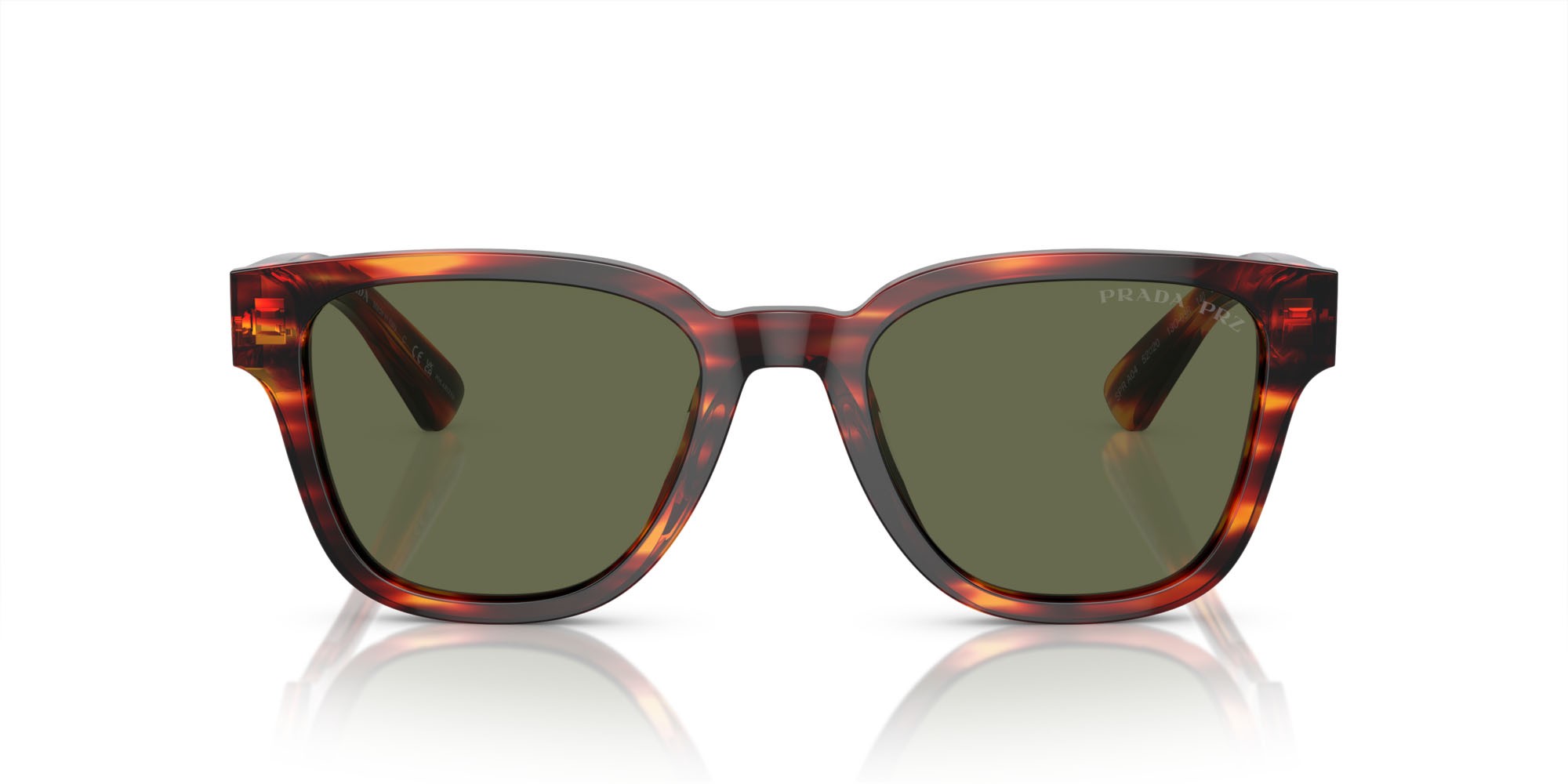 Occhiali da sole Prada PR A04S (13O03R) colore havana rosso forma quadrato lenti polar verde