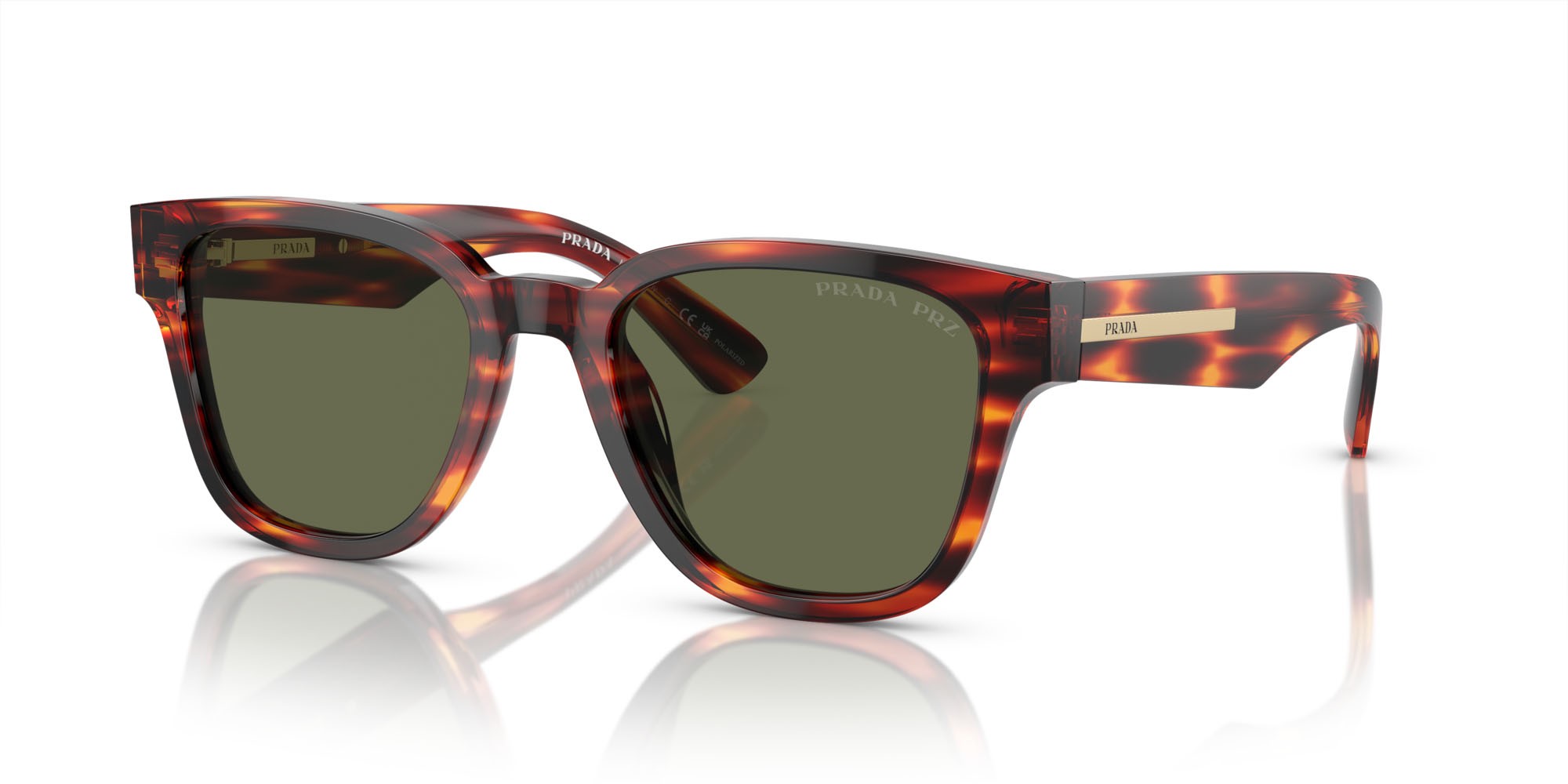 Occhiali da sole Prada PR A04S (13O03R) colore havana rosso forma quadrato lenti polar verde