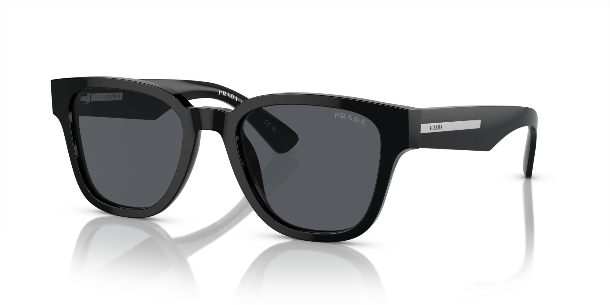 Occhiali da sole Prada PR A04S (16K07T) colore nero forma quadrato lenti blu vintage