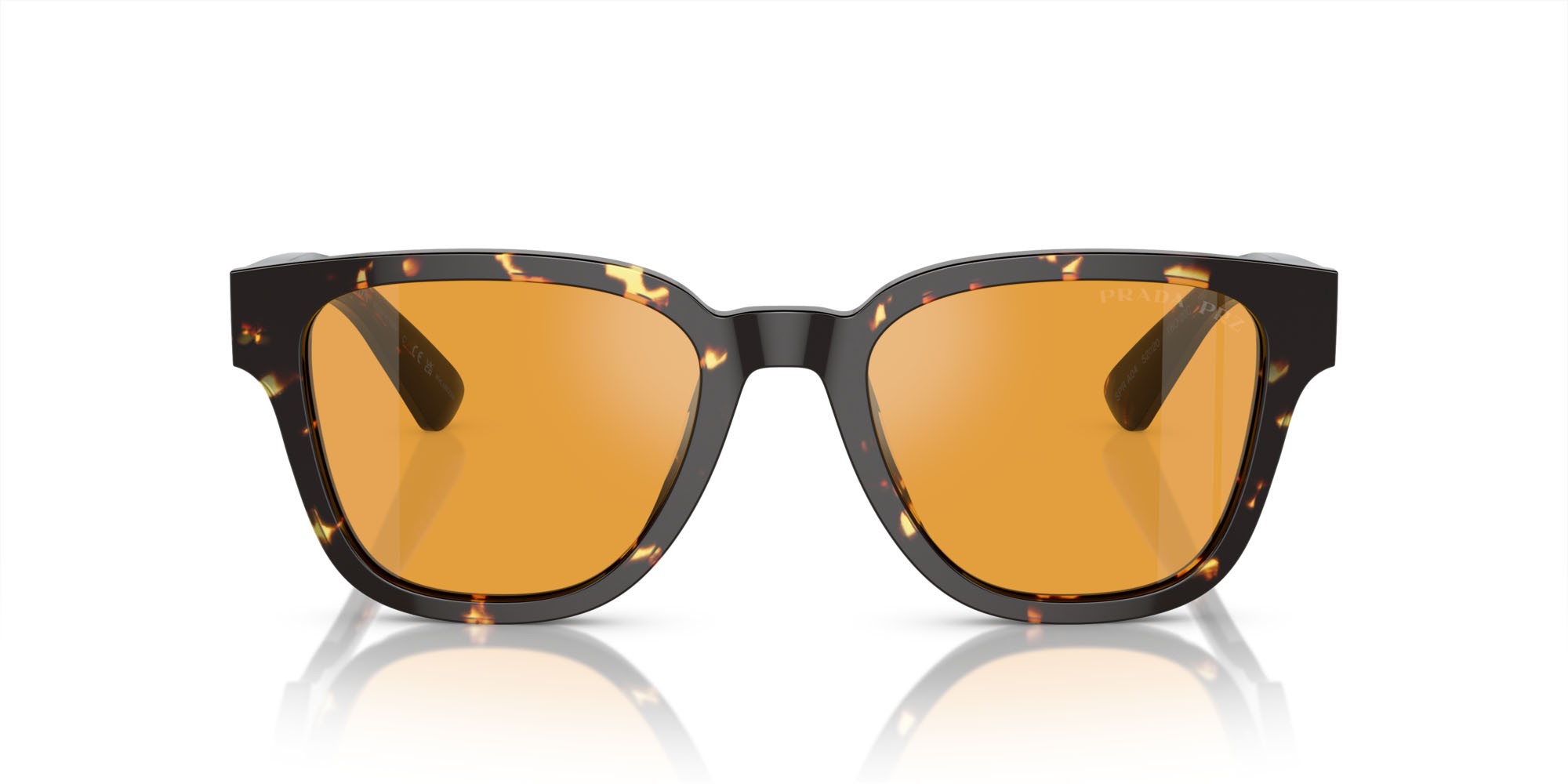 Occhiali da sole Prada PR A04S (16O20C) colore nero havana/giallo forma quadrato lenti polarizzata giallo