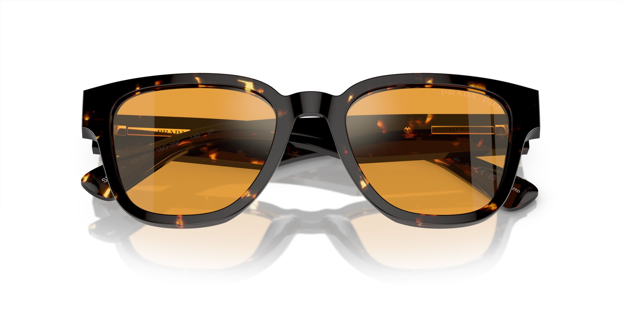 Occhiali da sole Prada PR A04S (16O20C) colore nero havana/giallo forma quadrato lenti polarizzata giallo