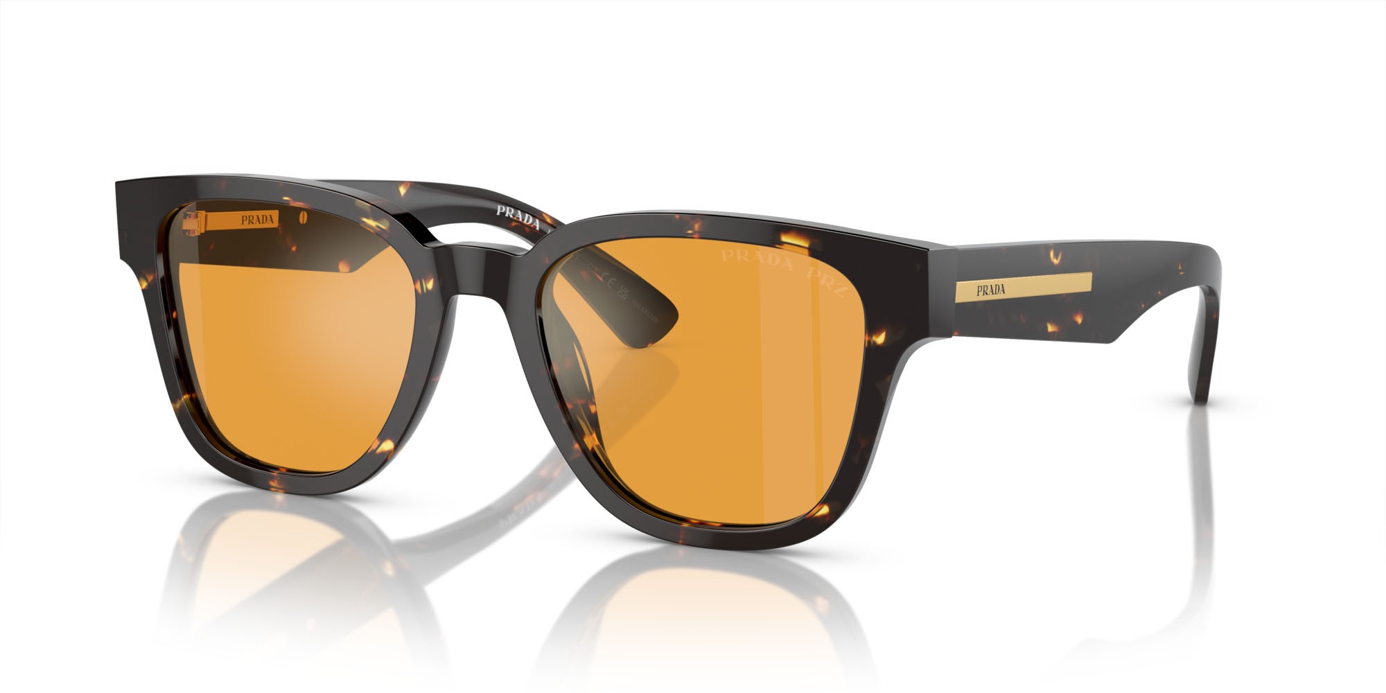 Occhiali da sole Prada PR A04S (16O20C) colore nero havana/giallo forma quadrato lenti polarizzata giallo