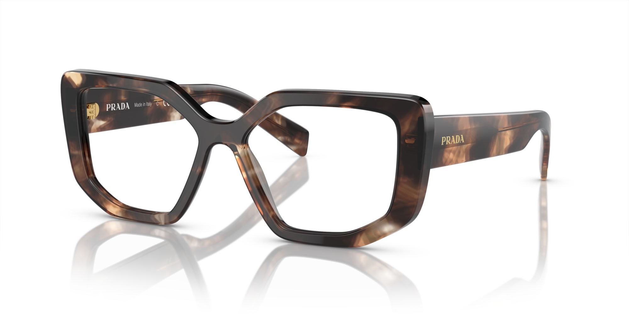 Brillen Prada PR A04V (07R1O1) farbe caramello havana form unregelmäßig gläser lente demo