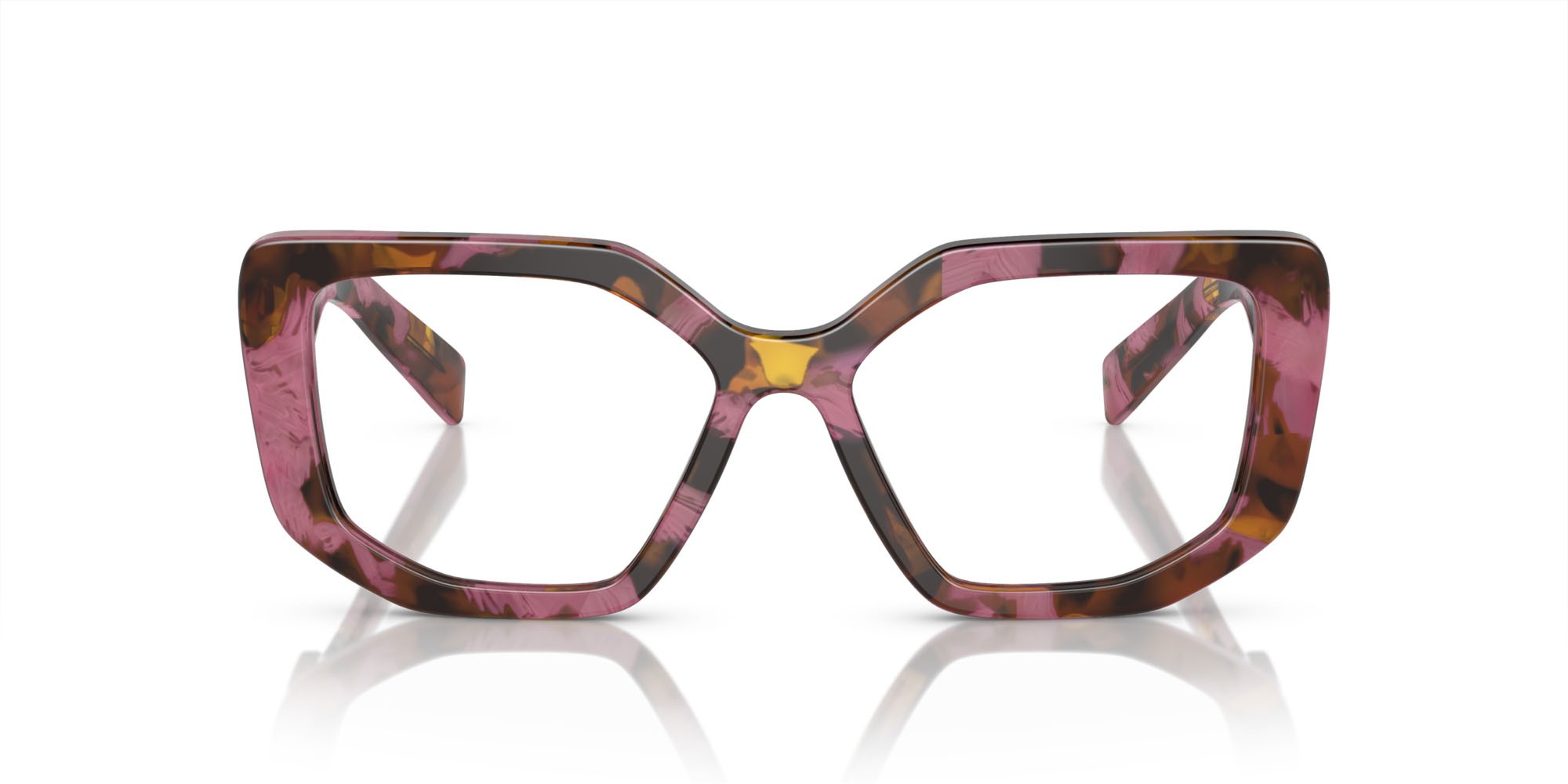Eyeglasses Prada PR A04V (18N1O1) color havana cognac shape irregular lenses lente demo