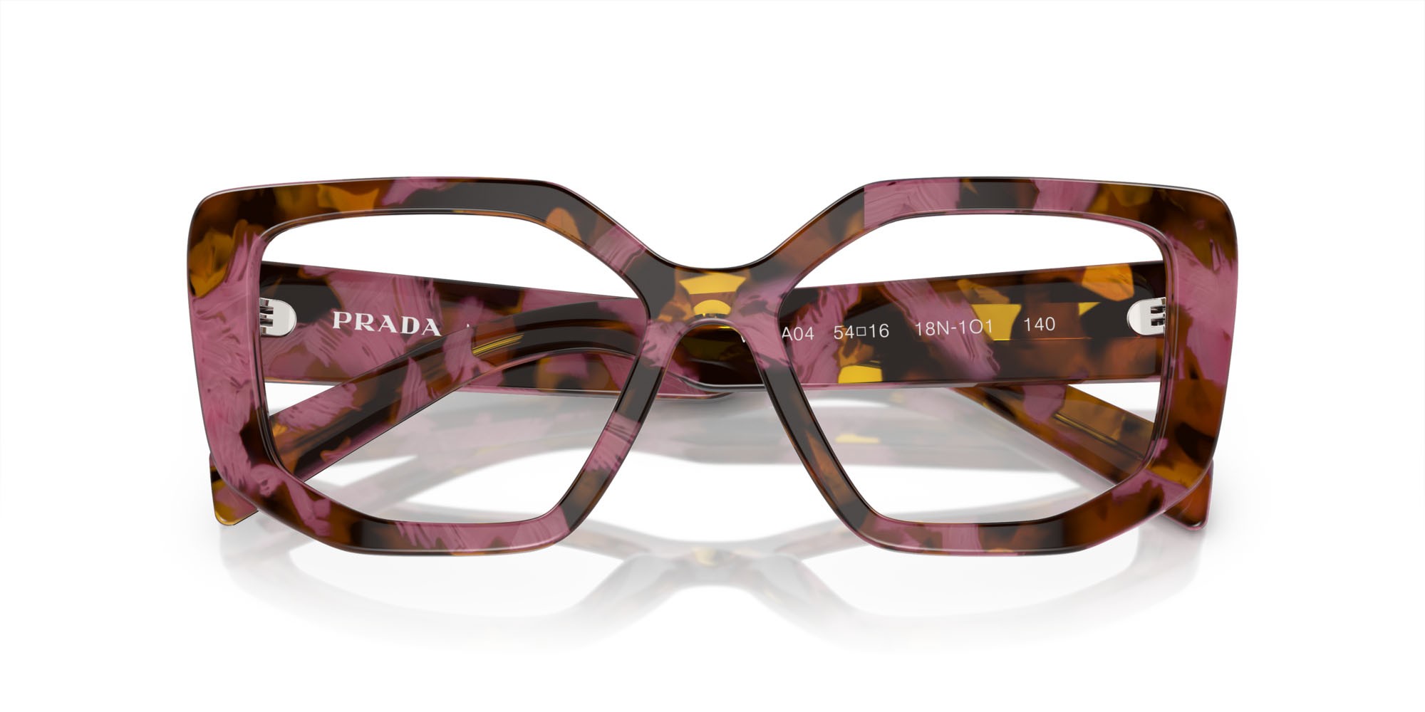 Eyeglasses Prada PR A04V (18N1O1) color havana cognac shape irregular lenses lente demo