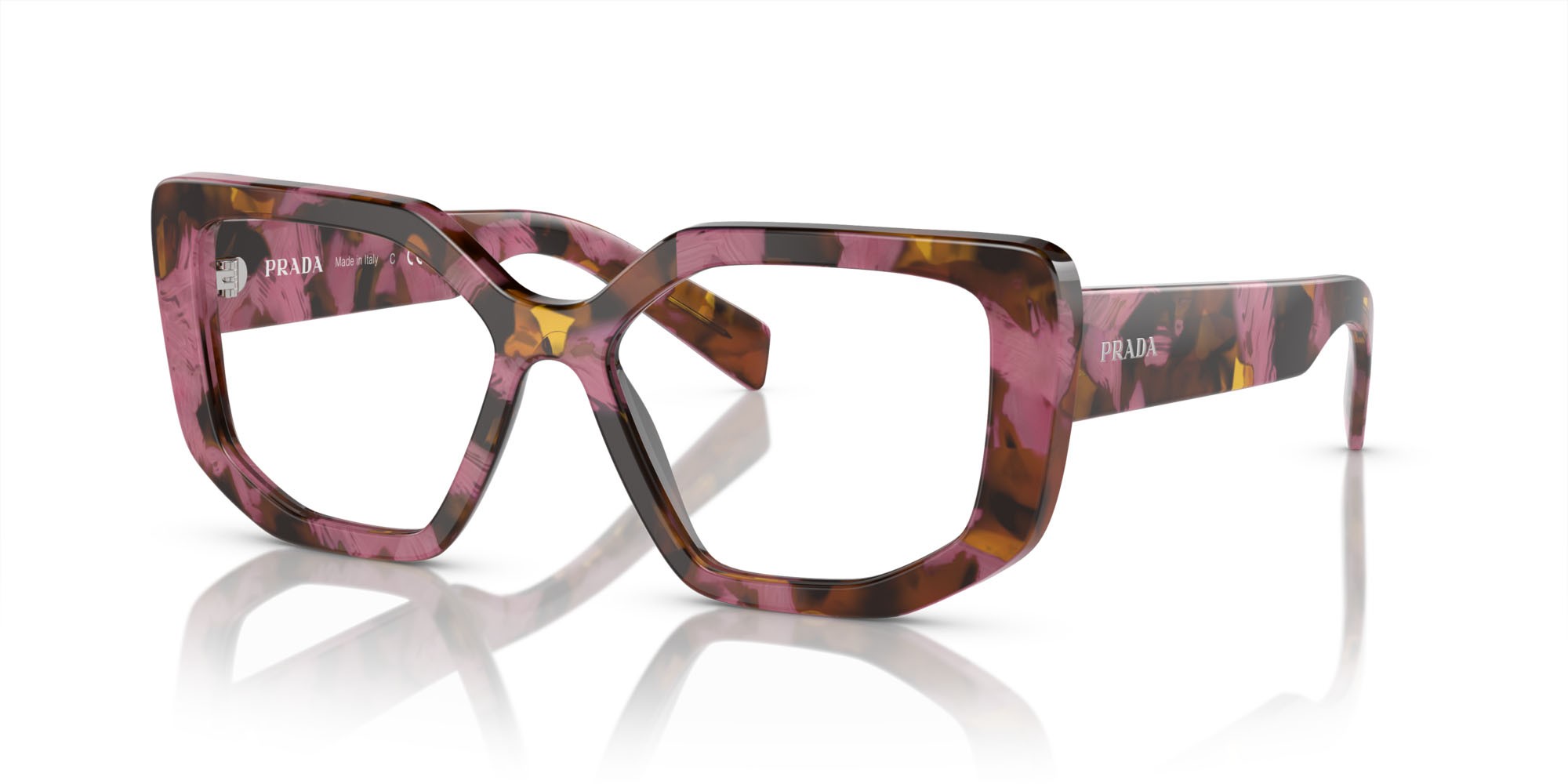 Eyeglasses Prada PR A04V (18N1O1) color havana cognac shape irregular lenses lente demo