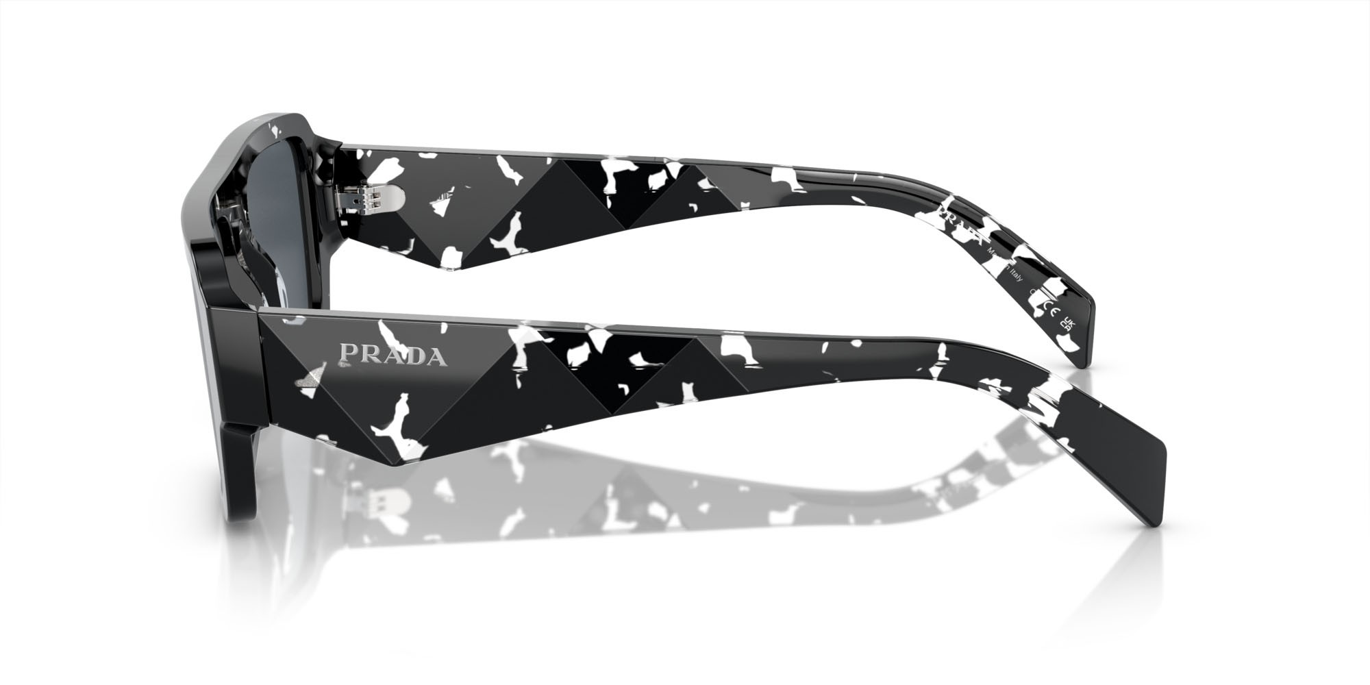 Sunglasses Prada PR A05S (15O70B) color cristallo nero tartarugato shape rectangle lenses grigio scuro