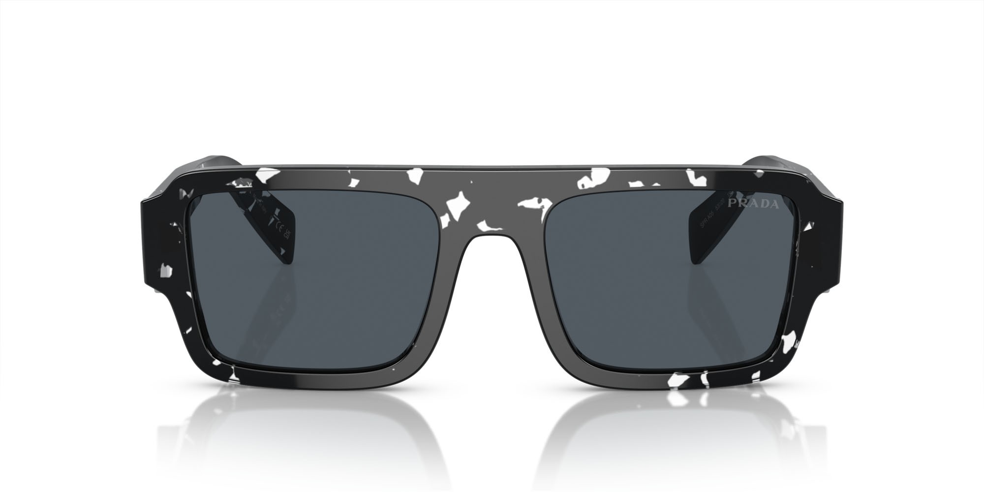 Sunglasses Prada PR A05S (15O70B) color cristallo nero tartarugato shape rectangle lenses grigio scuro