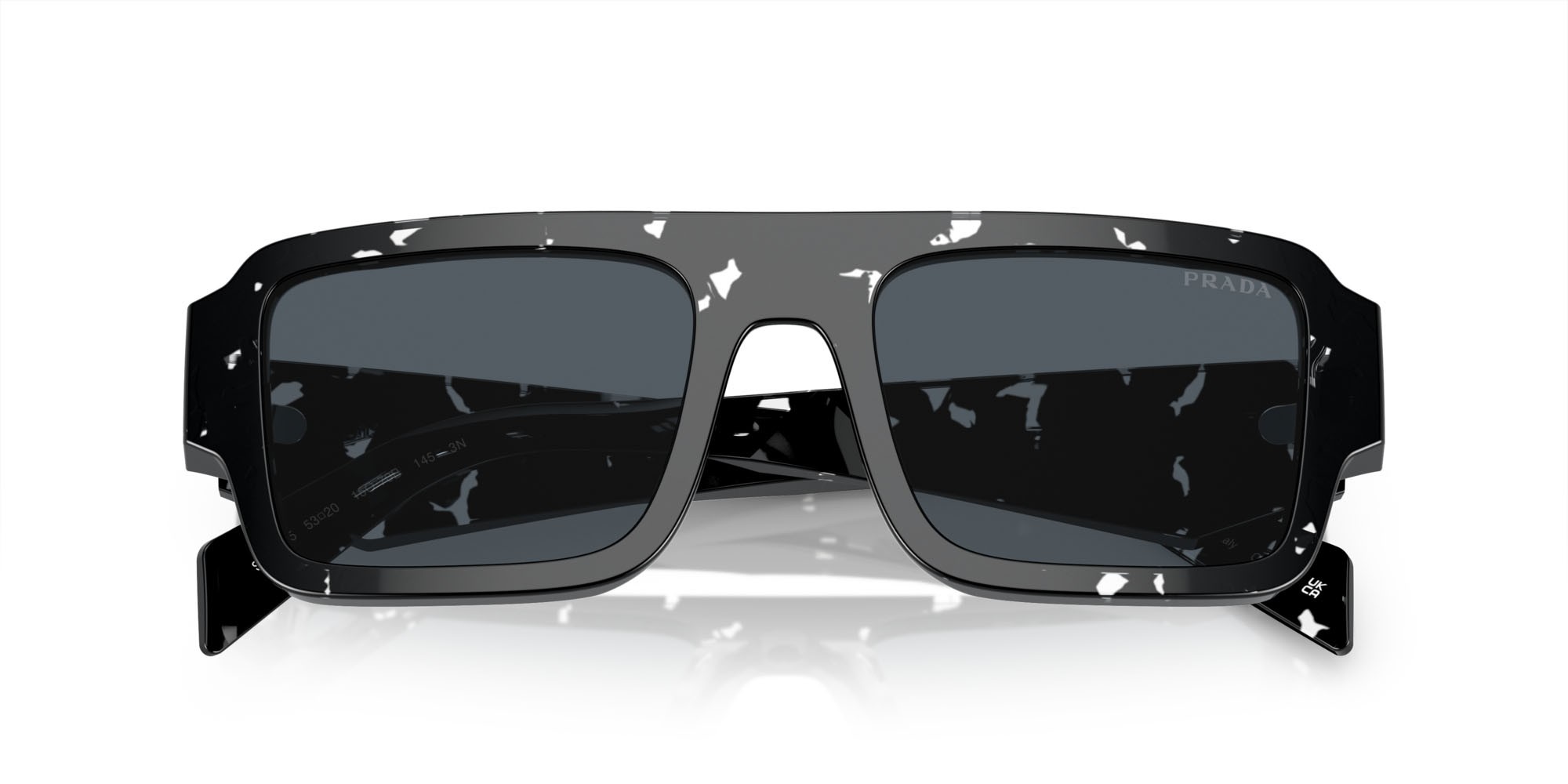 Sunglasses Prada PR A05S (15O70B) color cristallo nero tartarugato shape rectangle lenses grigio scuro