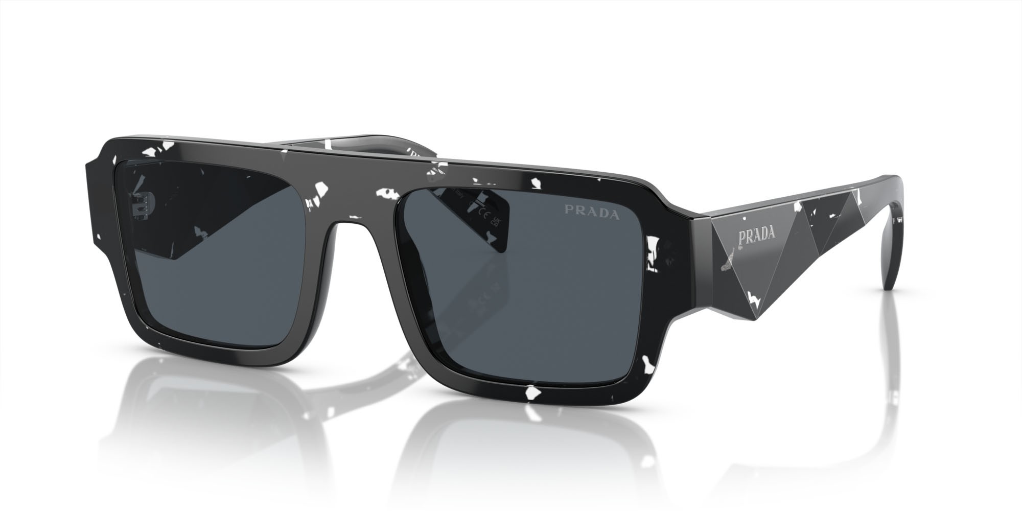 Sunglasses Prada PR A05S (15O70B) color cristallo nero tartarugato shape rectangle lenses grigio scuro