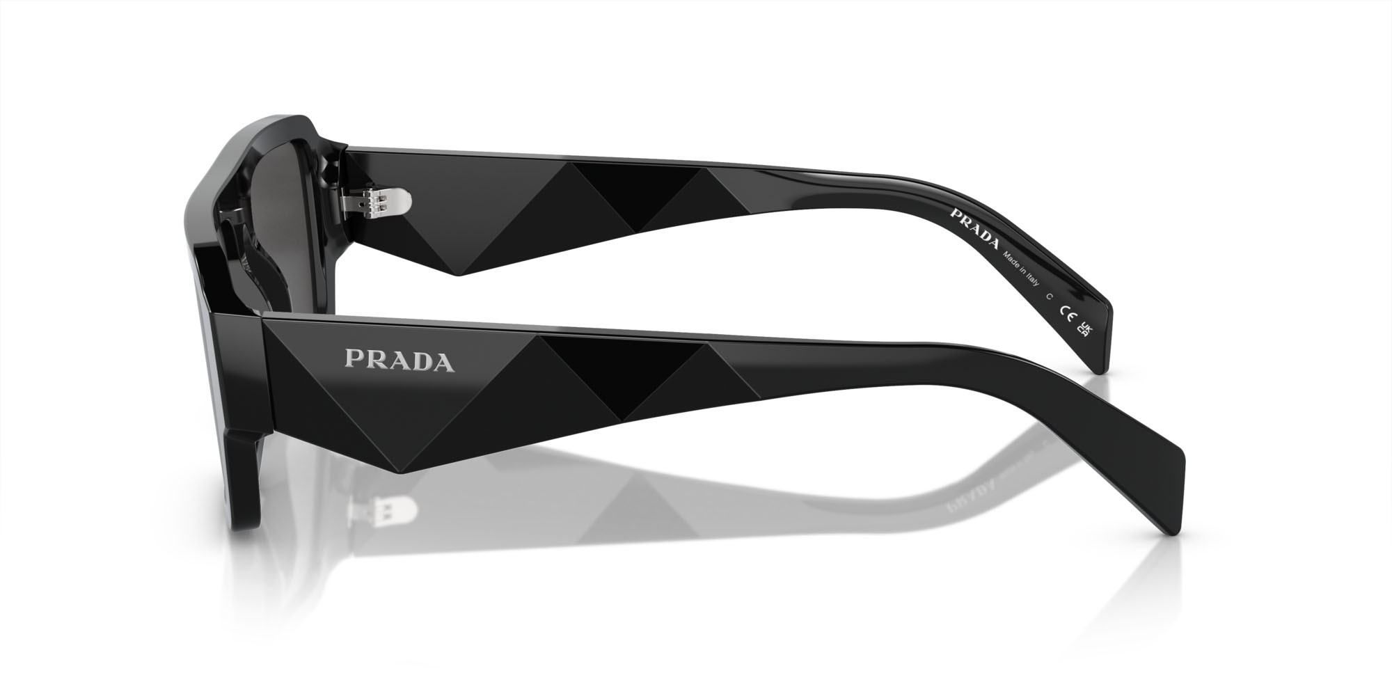 Sunglasses Prada PR A05S (16K08Z) color nero shape rectangle lenses grigio scuro