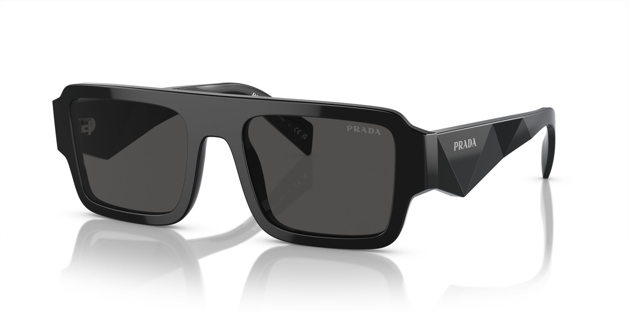 Sunglasses Prada PR A05S (16K08Z) color nero shape rectangle lenses grigio scuro