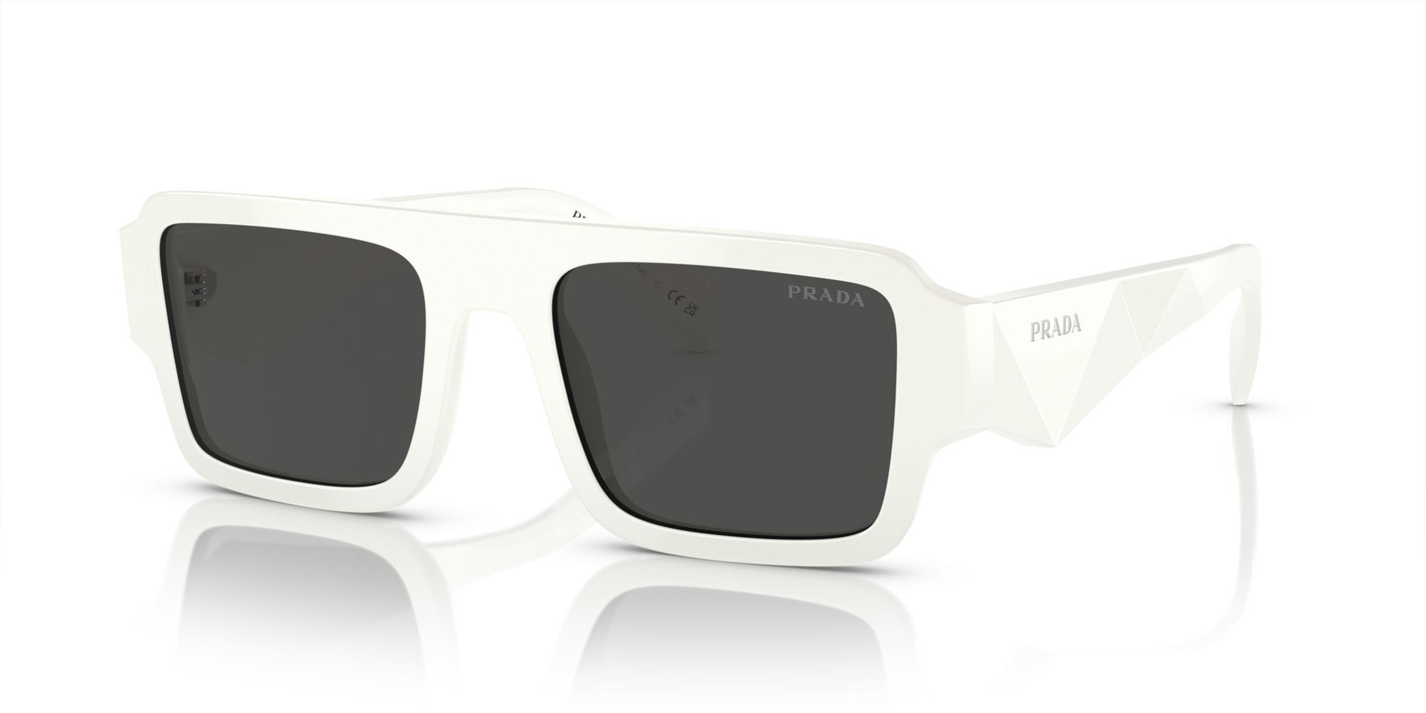 Sunglasses Prada PR A05S (17K08Z) color bianco shape rectangle lenses grigio scuro