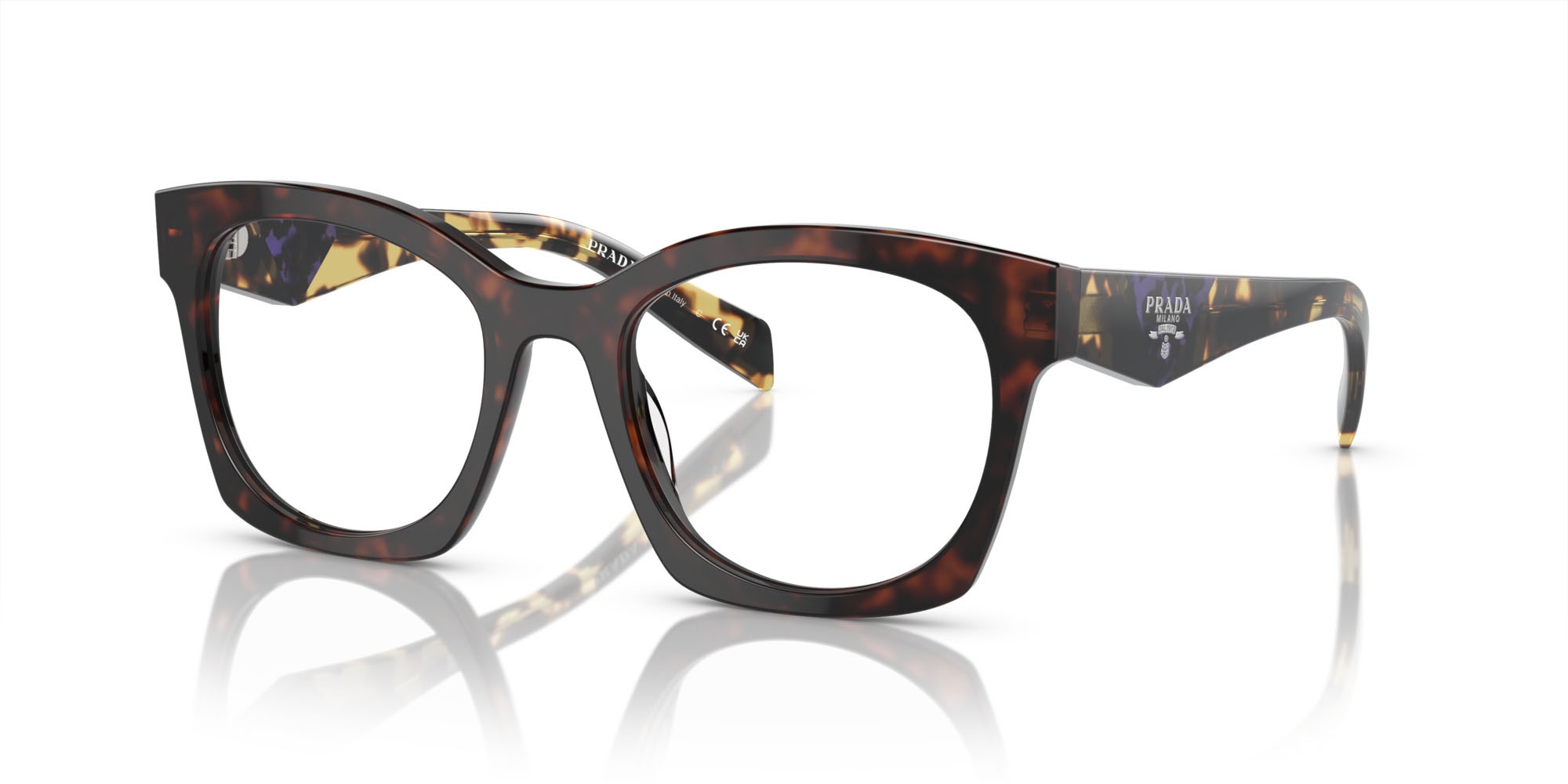 Eyeglasses Prada PR A05V (17N1O1) color havana shape irregular lenses lente demo
