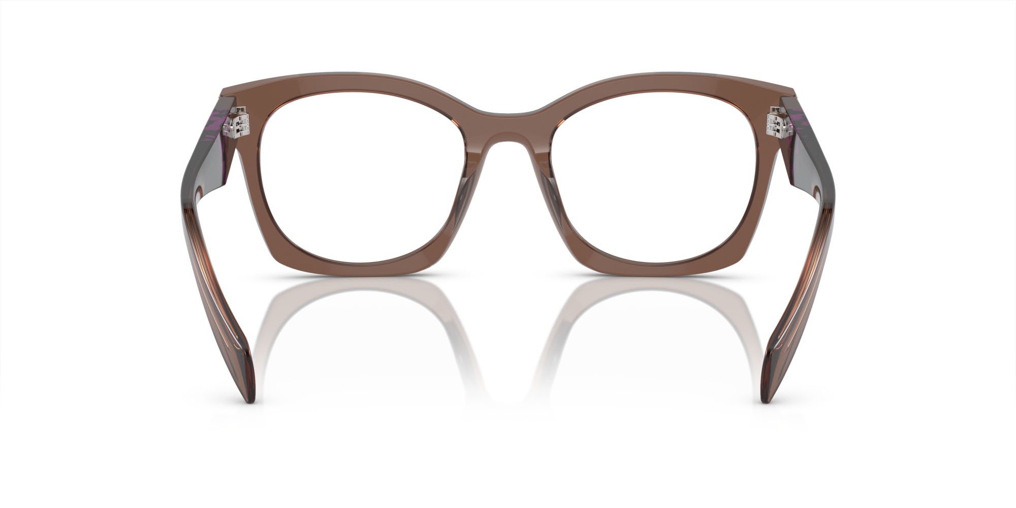 Eyeglasses Prada PR A05V (17O1O1) color marrone trasparente shape irregular lenses lente demo