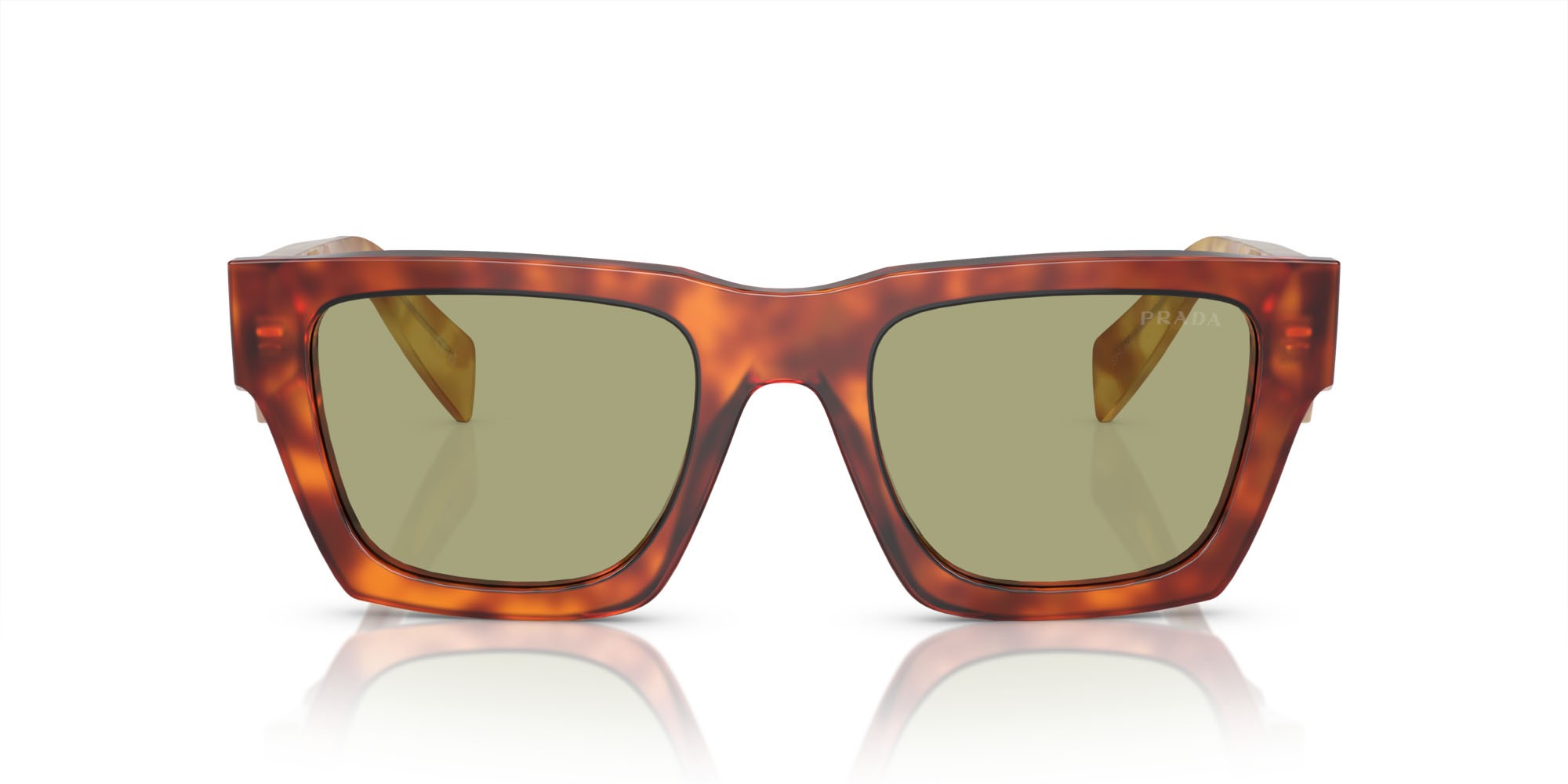 Occhiali da sole Prada PR A06S (11P60C) colore cognac tartarugato forma quadrato lenti verde