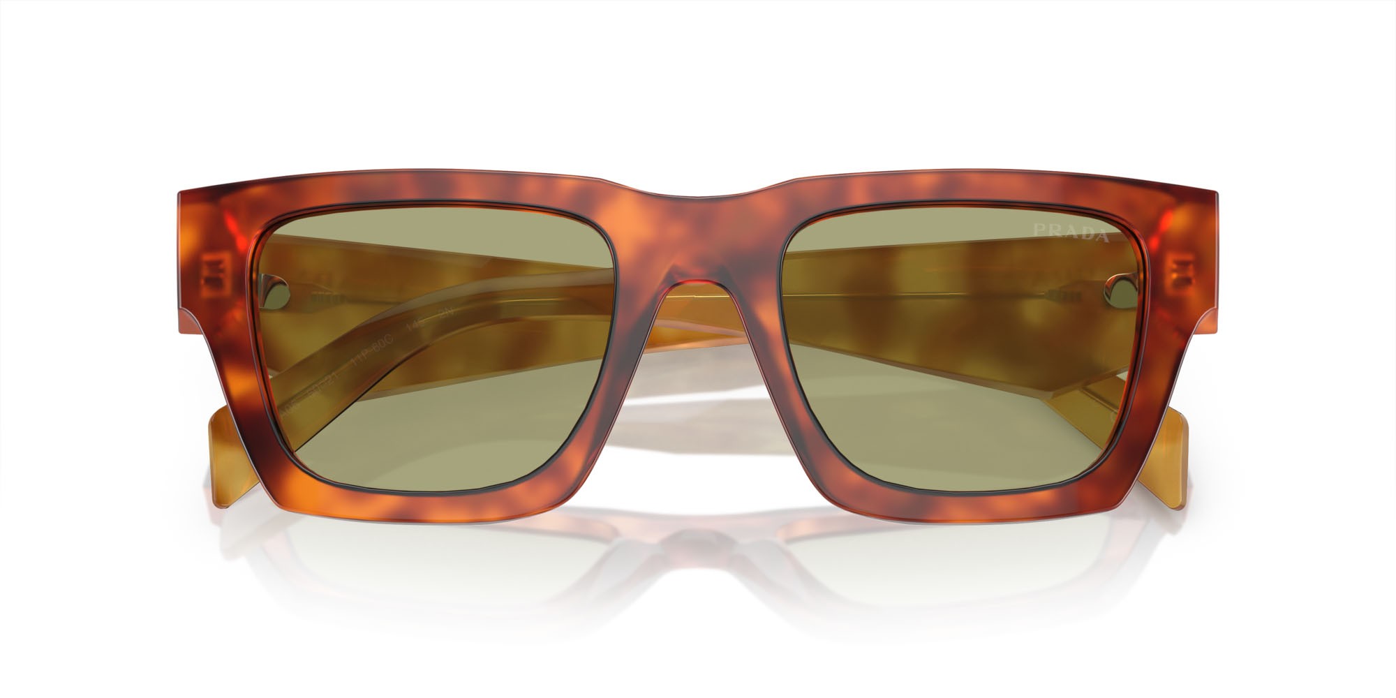 Occhiali da sole Prada PR A06S (11P60C) colore cognac tartarugato forma quadrato lenti verde