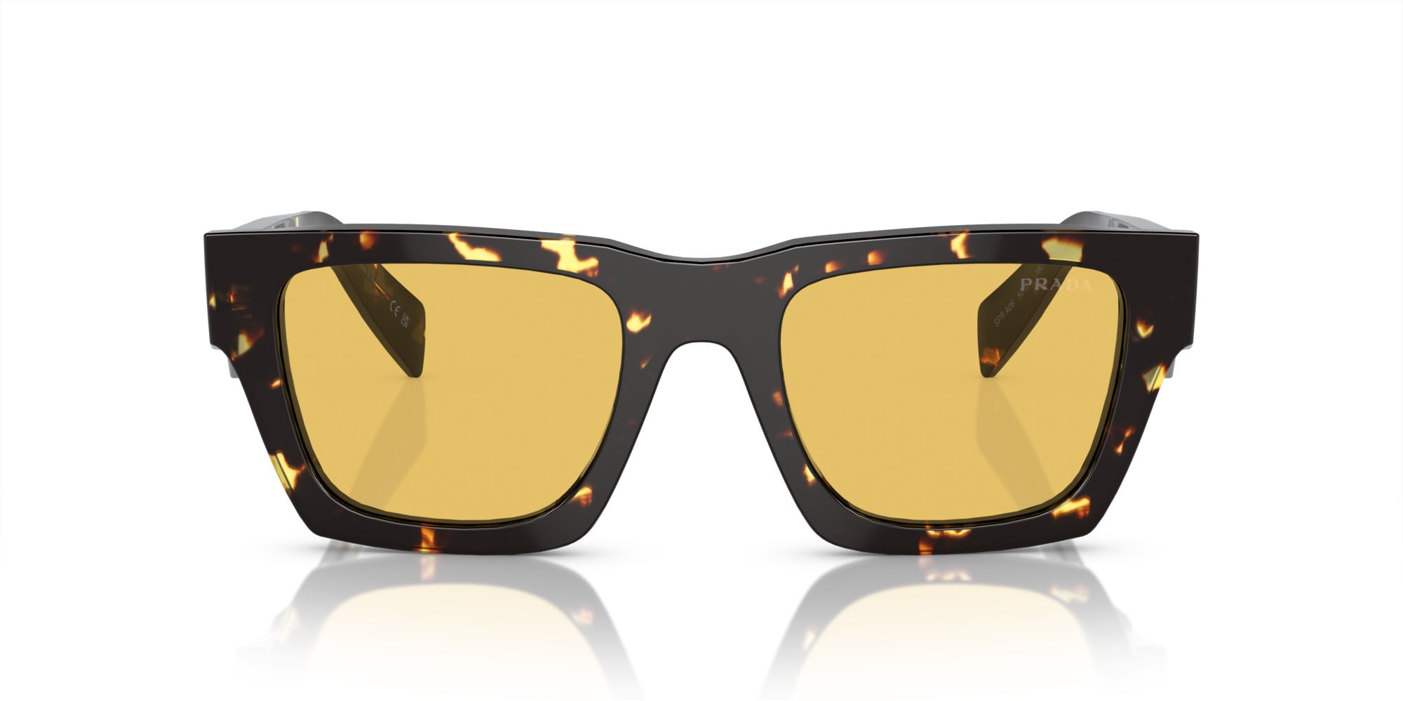Occhiali da sole Prada PR A06S (16O10C) colore malto nero tartarugato forma quadrato lenti giallo