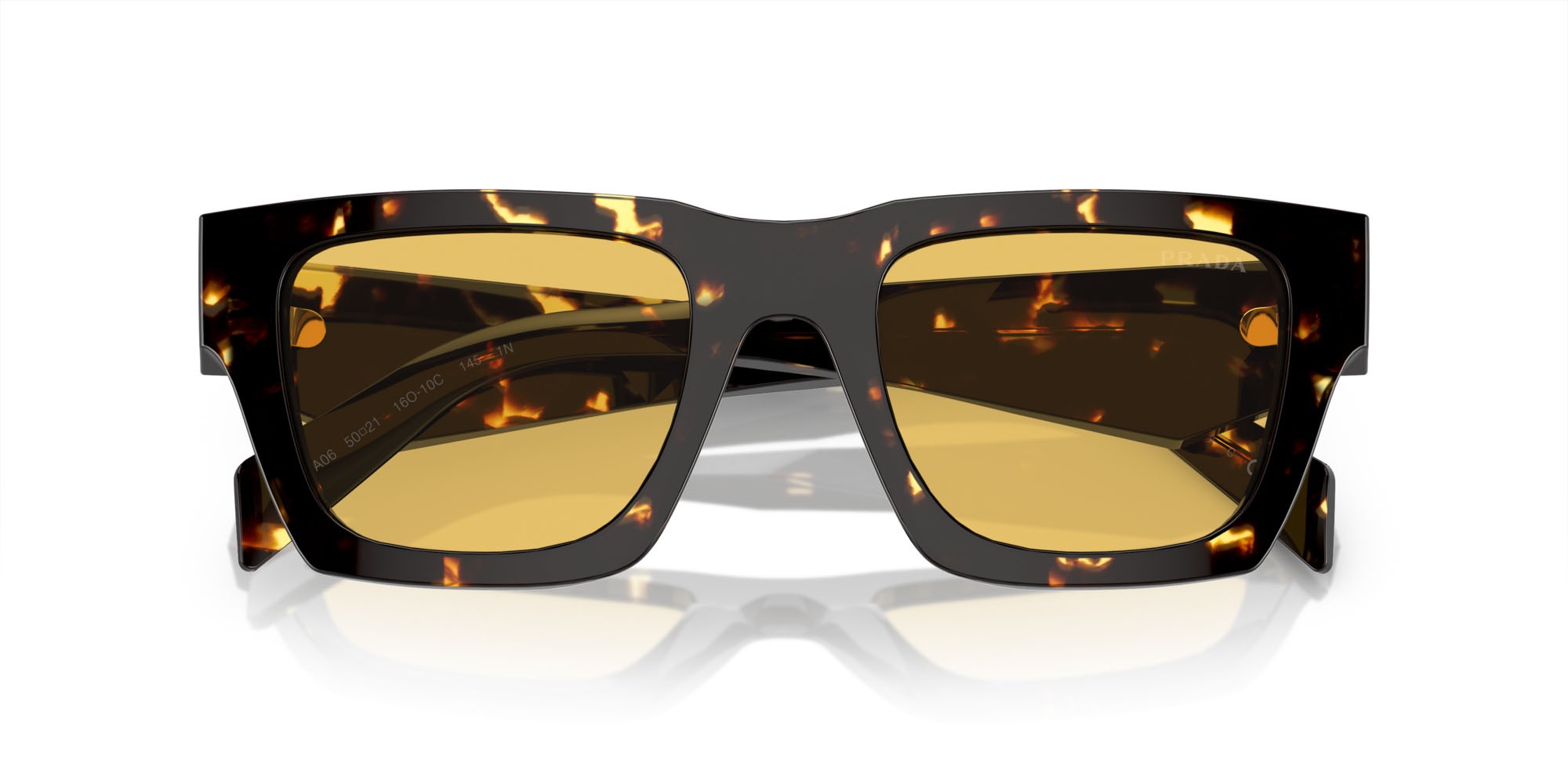 Occhiali da sole Prada PR A06S (16O10C) colore malto nero tartarugato forma quadrato lenti giallo