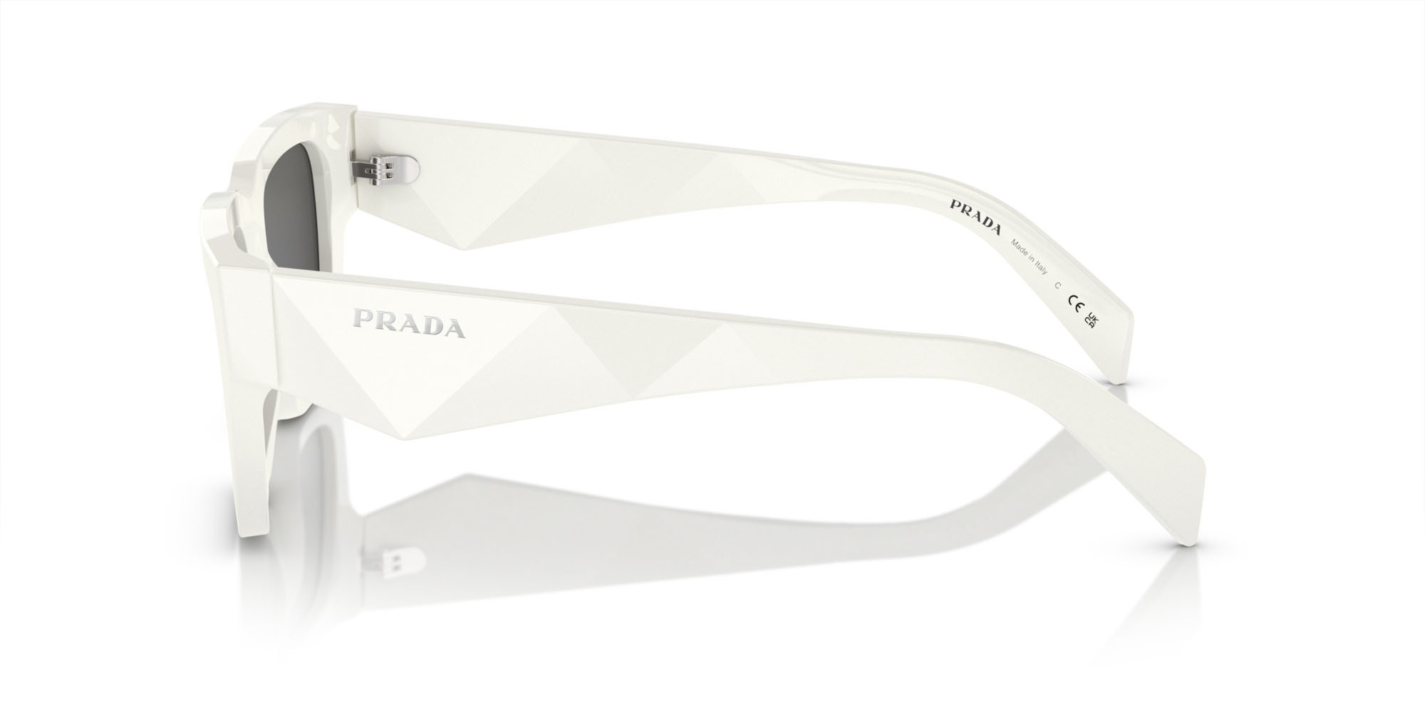 Sunglasses Prada PR A06S (17K08Z) color bianco talco shape square lenses grigio scuro