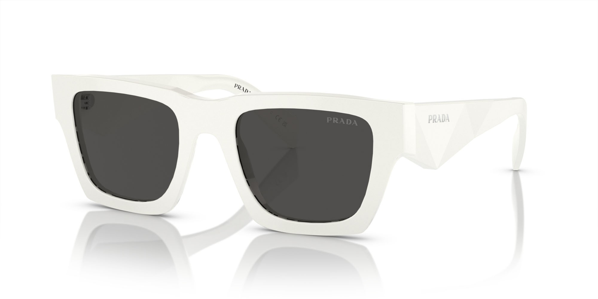 Sunglasses Prada PR A06S (17K08Z) color bianco talco shape square lenses grigio scuro